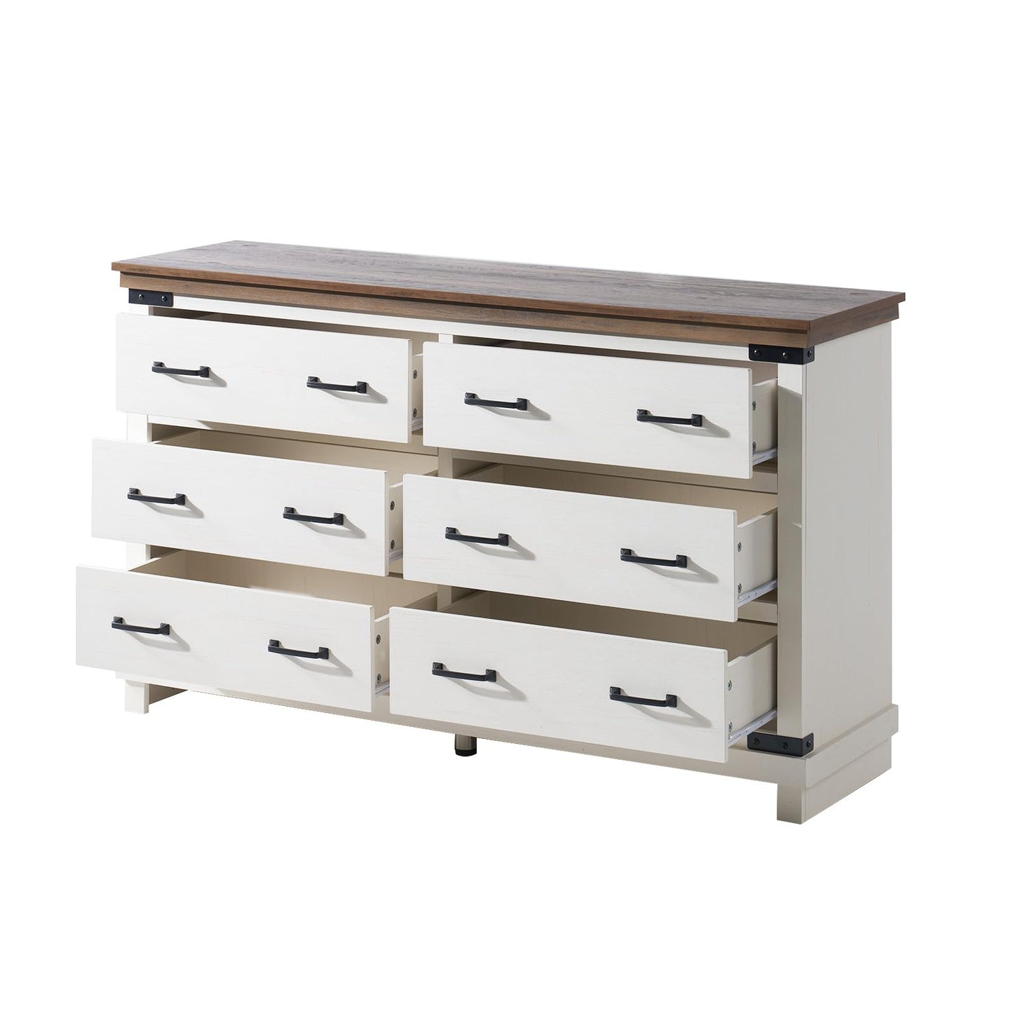 AMERLIFE Farmhouse 6 Drawers Dresser Chests for Bedroom, Wood Large Chest of Drawers/w Thick Plank Styling, Rustic Heavy Duty Closet Storage Dresser Organizer, Living Room, Hallway, Antique White