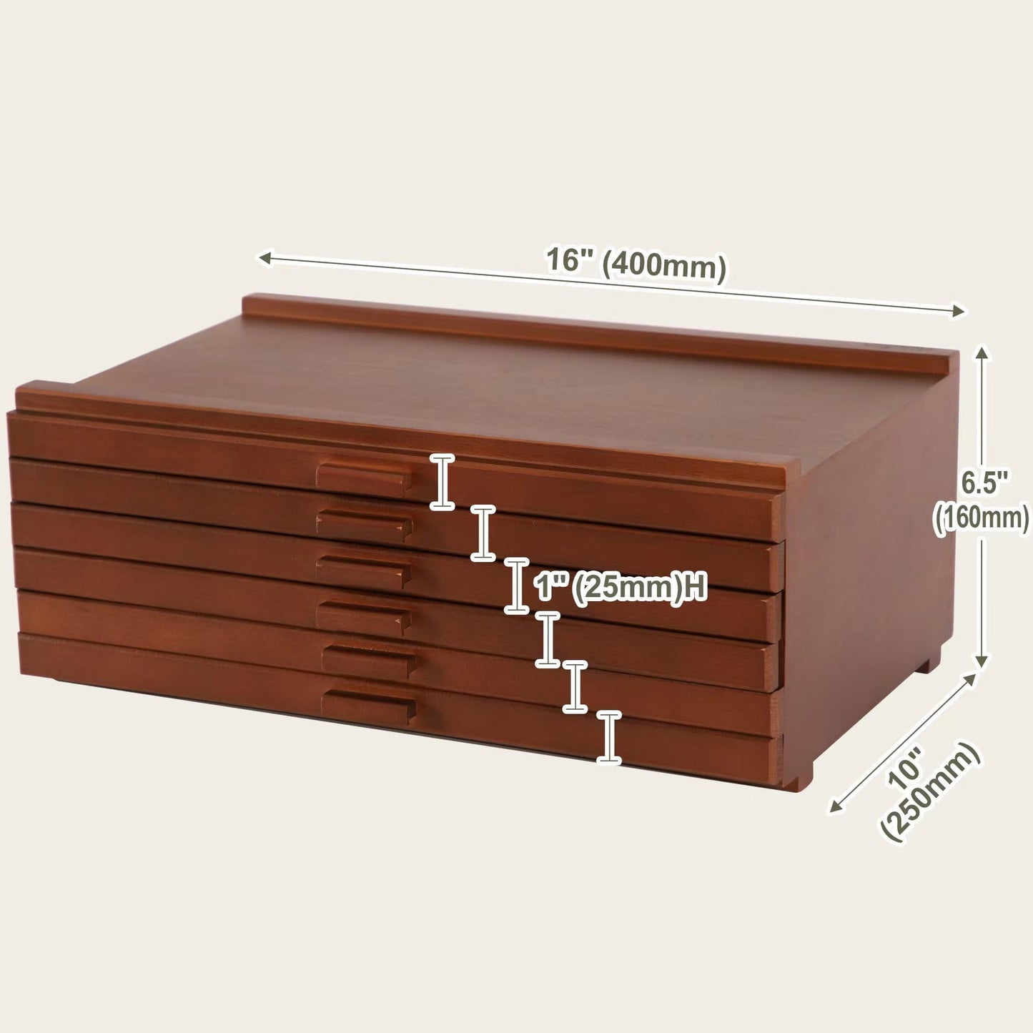 VISWIN 6-Drawer Art Supply Storage Organizer, Beech Wood Artist Storage Box with Removable Dividers, Portable Art Box for Paints, Brushes, Pencils, Pens, Pastels - Walnut