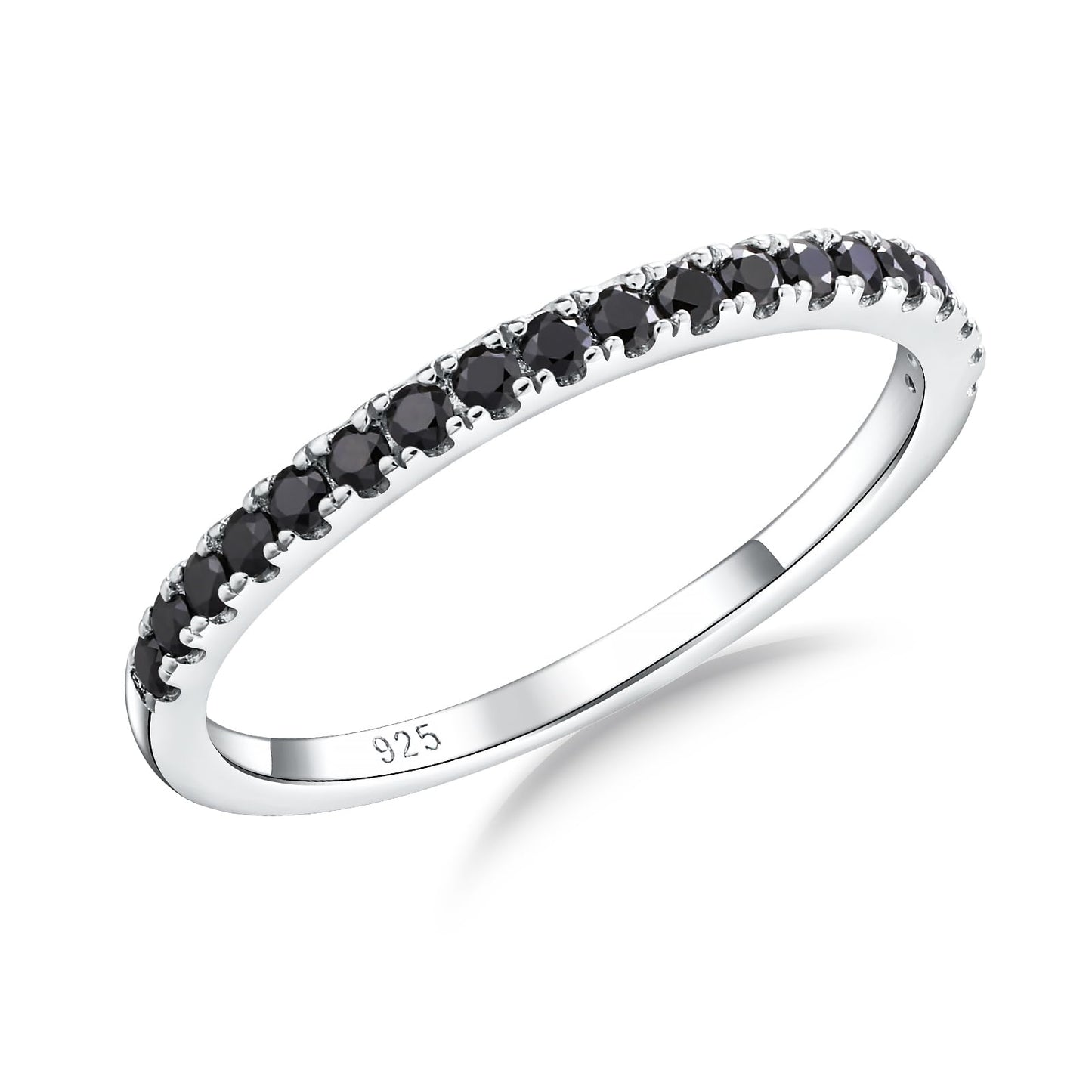 Black Moissanite Ring Men Women Created Diamond Wedding Rings Half Eternity Band Rings 0.25 Cttw Stackable Ring Size 8