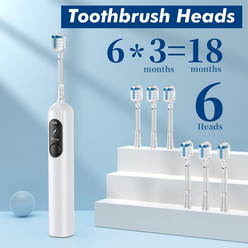 Nefwhof Electric Toothbrush for Adults, Rechargeable Sonic Toothbrush with 42,000 VPM, 5 Modes, 2-Min Timer, IPX7 Waterproof, 6 Brush Heads, Travel Friendly