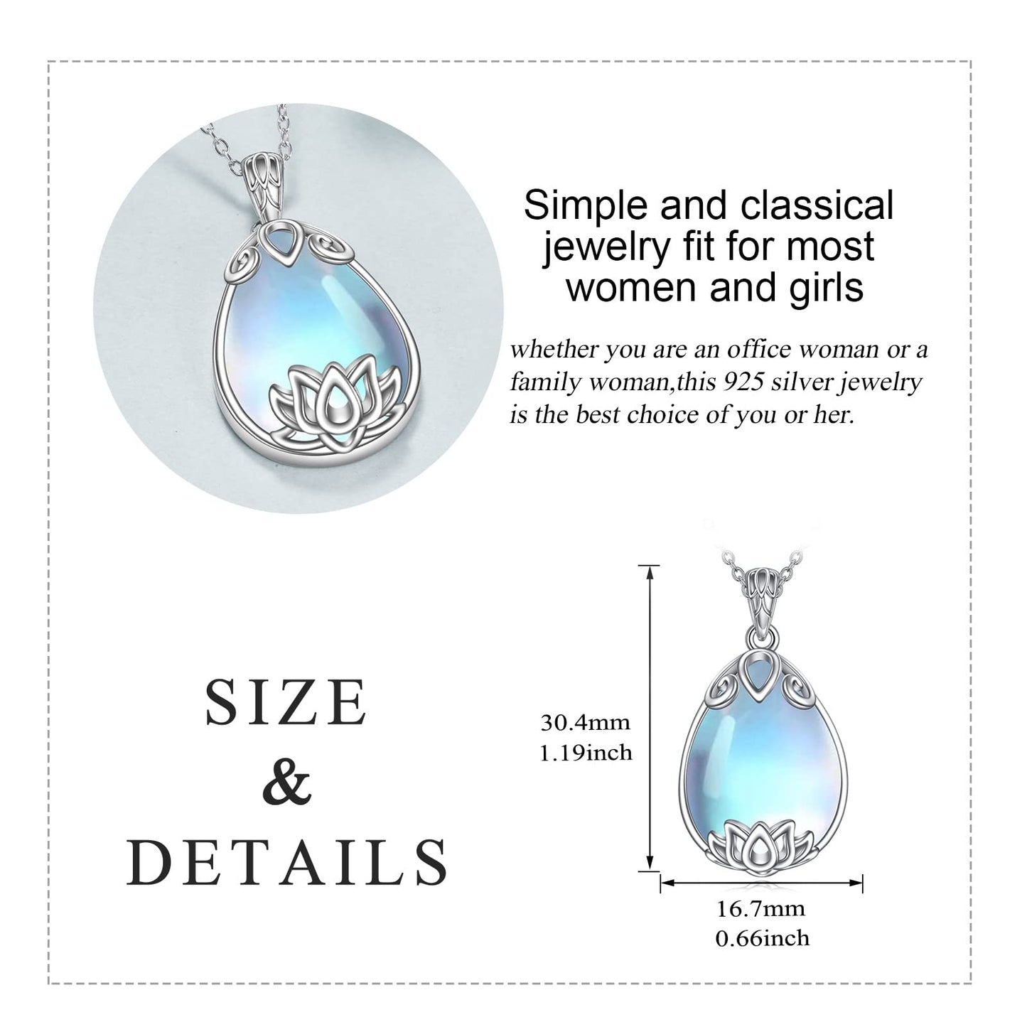YAFEINI 925 Sterling Silver Moonstone Lotus Necklace Filigree Teardrop Pendant Necklace Jewelry Gift for Women (I-Lotus moonstone necklace)