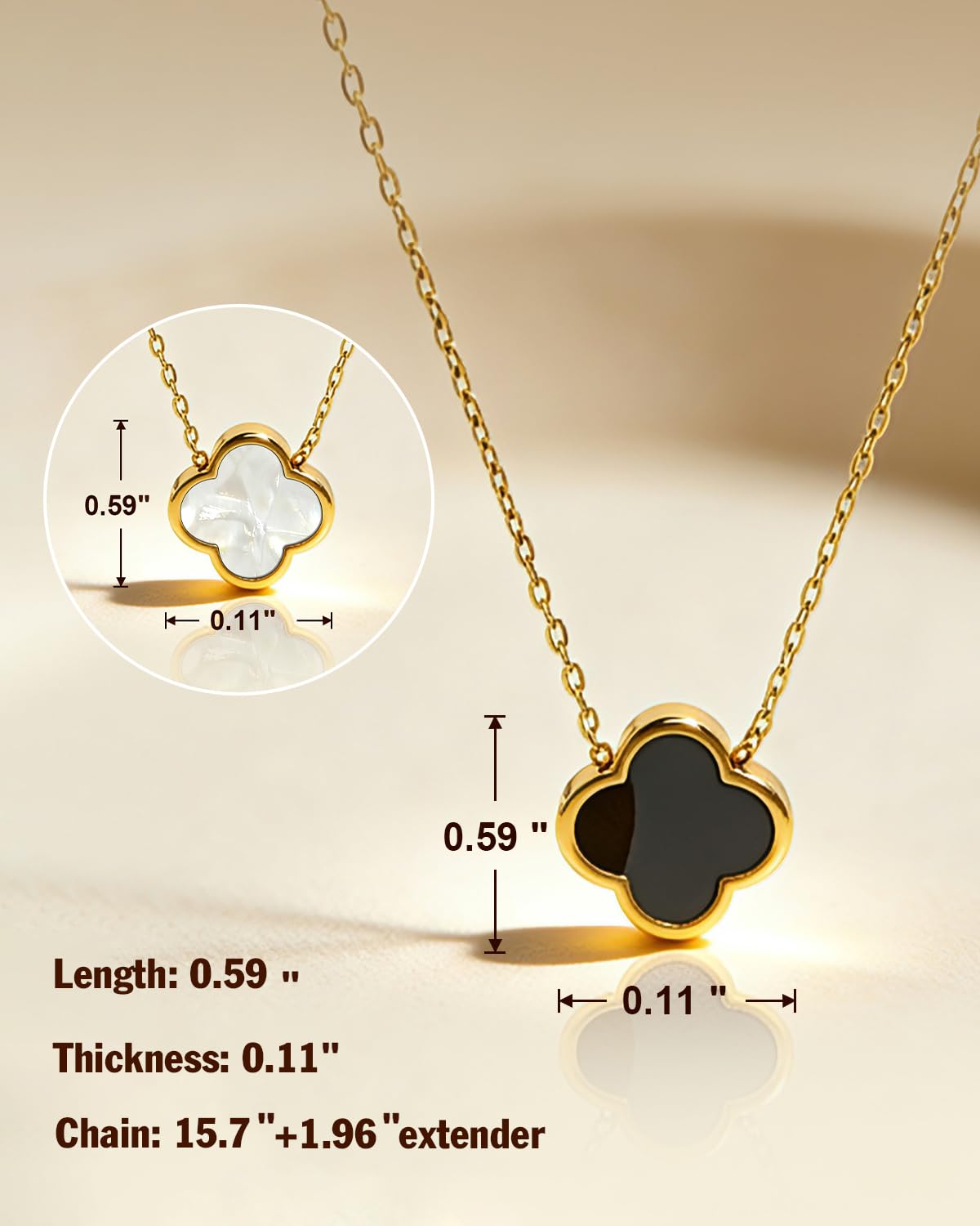 Aimétte Monette 18K Gold Plated Necklaces for Women, Dainty Lucky Four Leaf Clover Gold Necklace Set 2 Side Clover Charm Necklace, Fashion Jewelry Gifts for Women Black and White