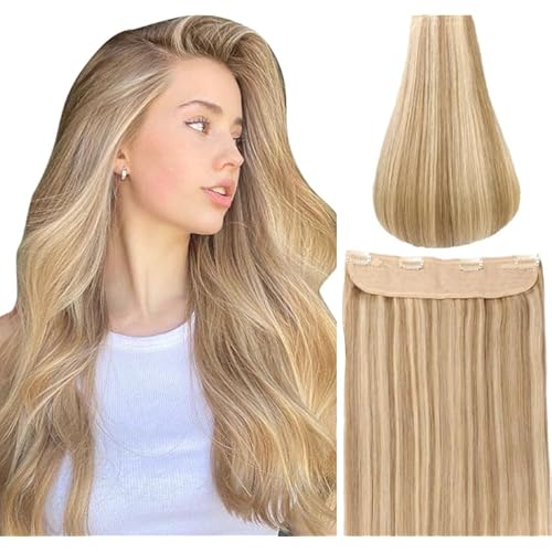 Halo Hair Extensions Real Human Hair - Light Blonde Golden Blond, Halo Extensions Human Hair 20inch 120g