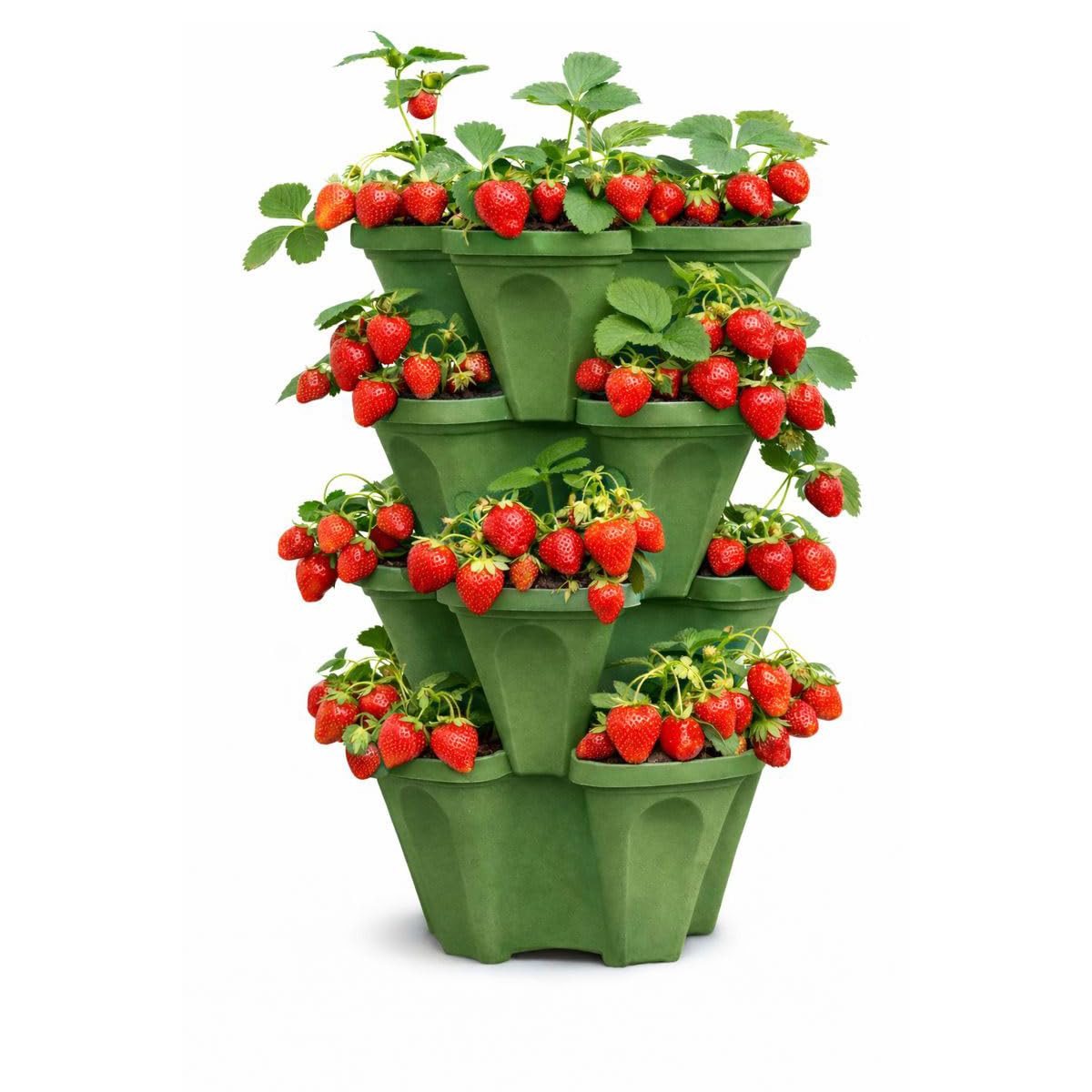 Large Vertical Planter Tower, 4 Tier Stackable Garden Planter, 16 Plant Sites, Heavy Duty Strawberry Planter, Vertical Growing System with Center Hole, Made in USA (4, Sagebrush Green, Large)