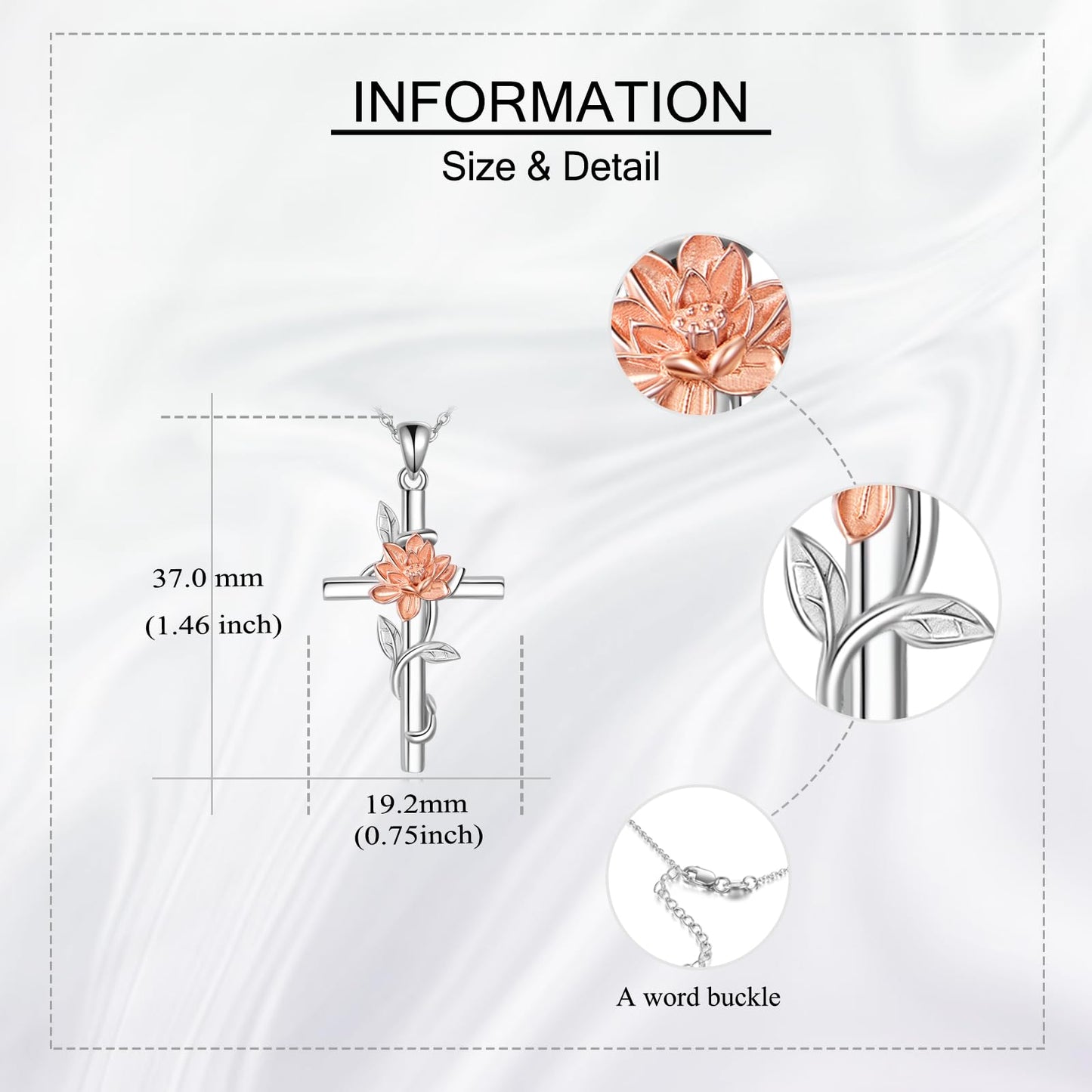 Lotus Flower Necklace 925 Sterling Silver Lotus Flower Cross Necklace Birth Flower Jewelry for Women (Lotus)
