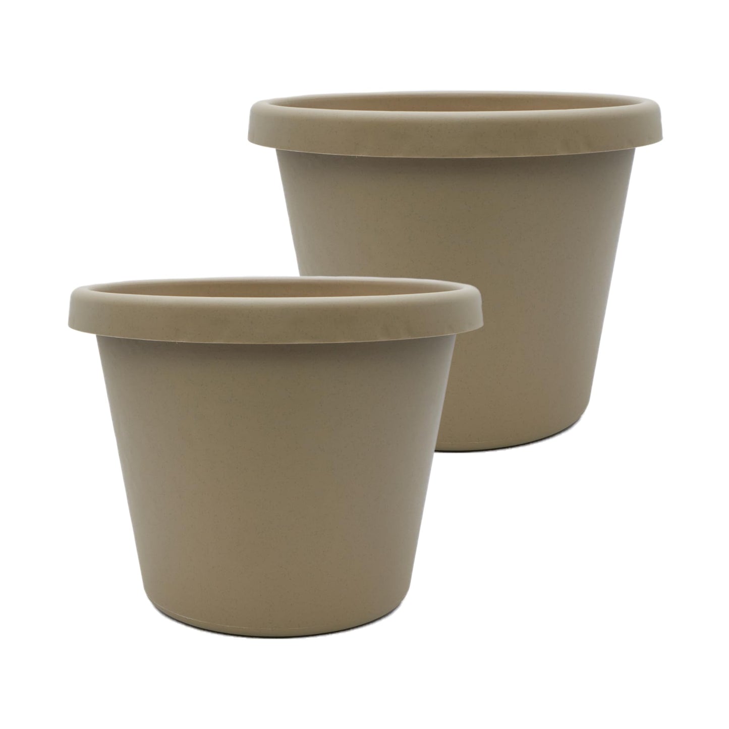 The HC Companies 16 Inch Prima Round Planter Pots with Drainage Holes and Rolled Rim, Lightweight UV-Resistant Plastic Indoor & Outdoor Planters, 2-Pack Flower Pots for Garden & Home Decor, Sandstone
