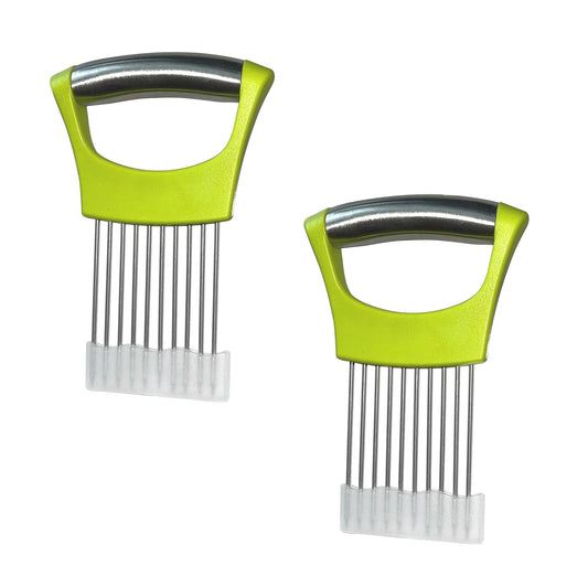 2 PCS Onion Slicer Holder – Stainless Steel Meat Holder, Meat Chopper | Multi-Purpose Kitchen Safety Tool for Fruits, Vegetables & Meat | Easy Clean, Uniform Slices | (Green)