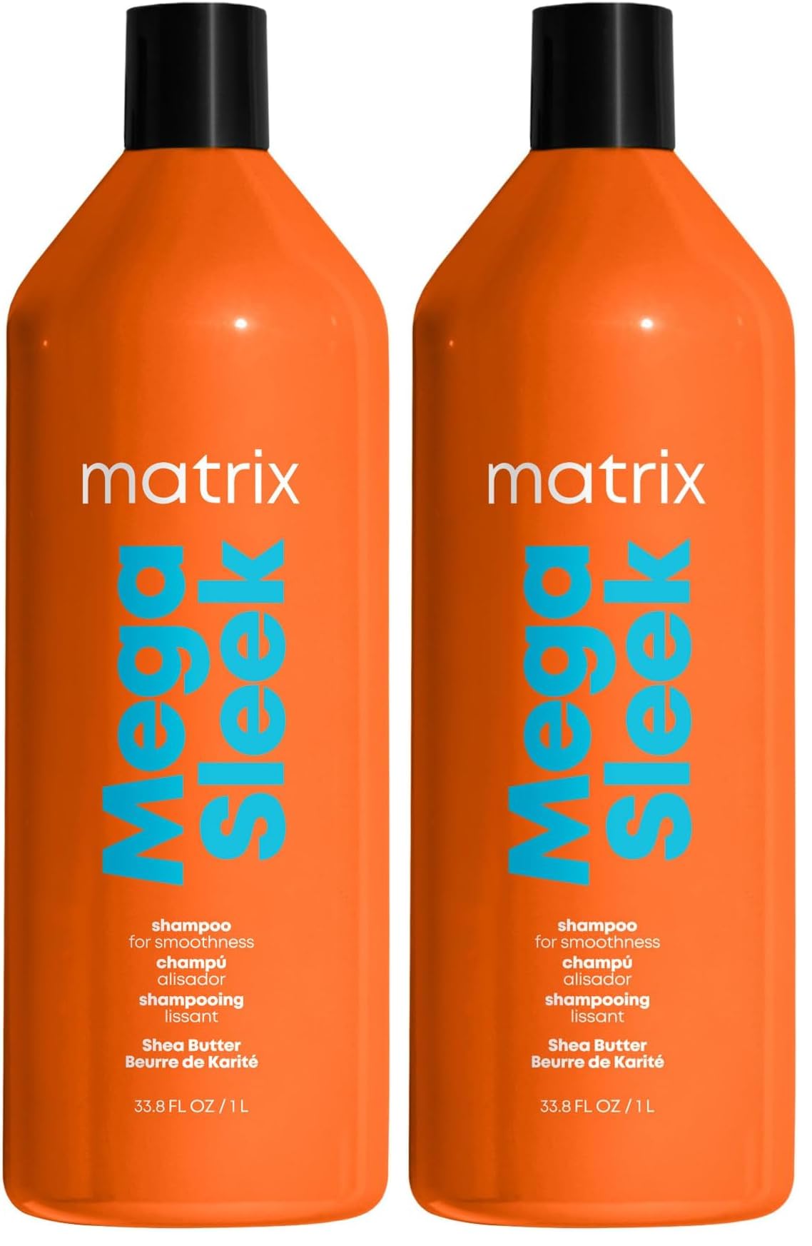 MATRIX Mega Sleek Shampoo - Anti-Frizz Moisturizing Shampoo,Smoothing and Detangling,For Dry & Damaged Hair,Salon Professional Formula,With Shea Butter,Vegan,33.8 Fl Oz,(Pack of 2)