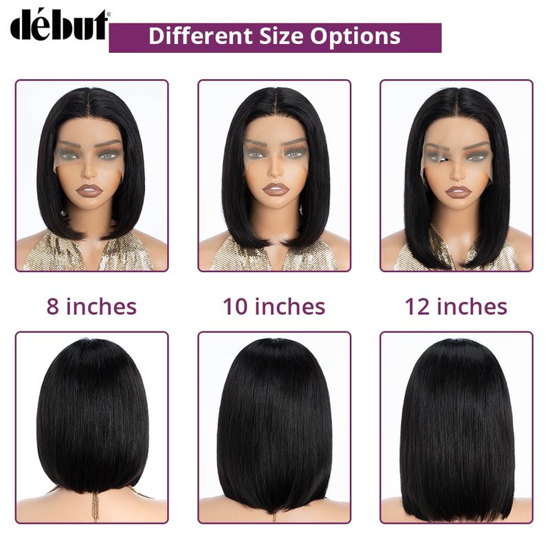 Bob Wig - Lace Front Human Hair Wig 10 Inch Short Brazilian Virgin Straight | Natural Color for Black Women