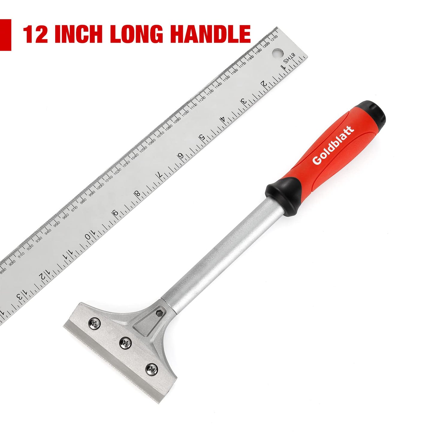 Goldblatt 2 Pieces Glass Scraper Set with 20-piece Blades - 4 Inch Industrial Floor Scraper Tool with Long-Handle, Heavy Duty Razor Holder for Cleaning Caulk, Paint, Glue on Glass, Tiles, Walls