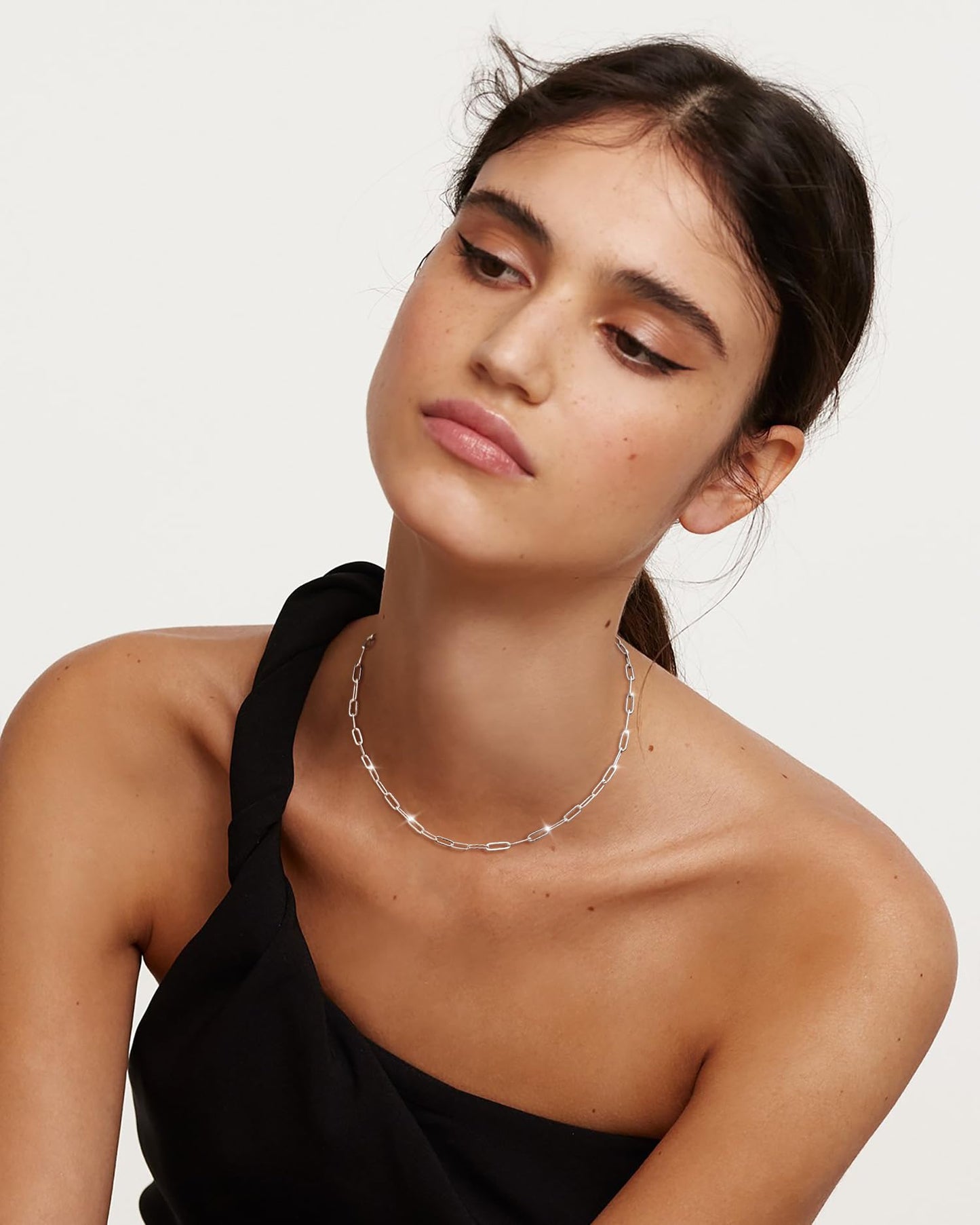 MBW Simple Silver Paperclip Choker Necklace, 14K Gold/Silver Plated Plated Dainty Chain Necklaces for Women Trendy 16in Thin Minimalist Aesthetic Link Necklace Jewelry Necklace for Women