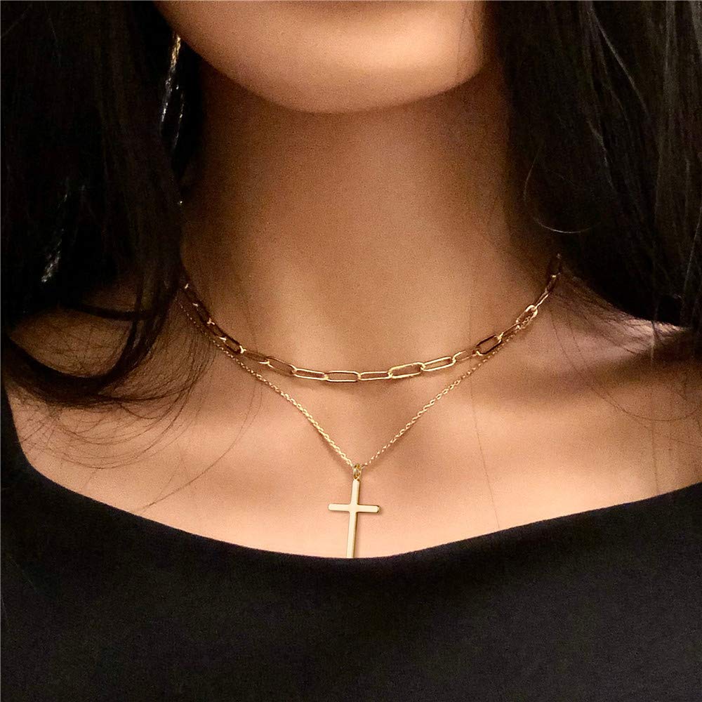 Turandoss Layered Cross Necklaces for Women, Layered Cross Link Necklace Layering Chain Necklaces for Women