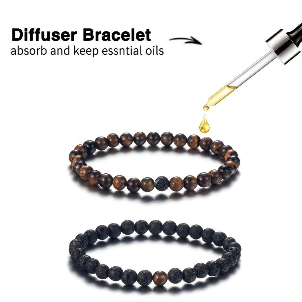 Softones 6MM Lava Rock Aromatherapy Anxiety Essential Oil Diffuser Beads Bracelet for Women Men,Friendship Couples Gifts Natural Stone Bracelets
