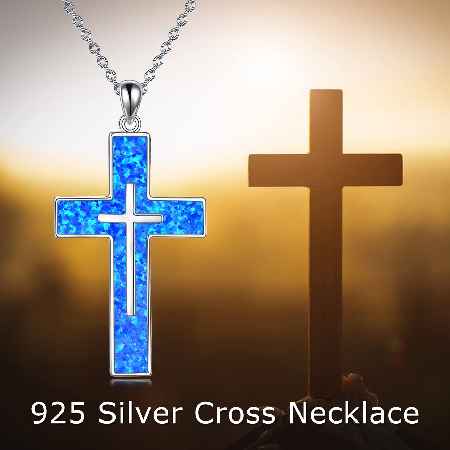 YFN Opal Cross Necklace Sterling Silver Cross Pendant Jewelry Gifts for Women Men