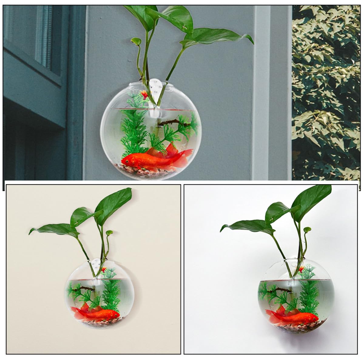 ULTECHNOVO Wall Mounted Glass Flower Vase Set, 4pcs 10cm Hydroponic Hanging Containers with Crystal Mud Nails, Glass Terrarium for Home Garden Décor and Plant Propagation