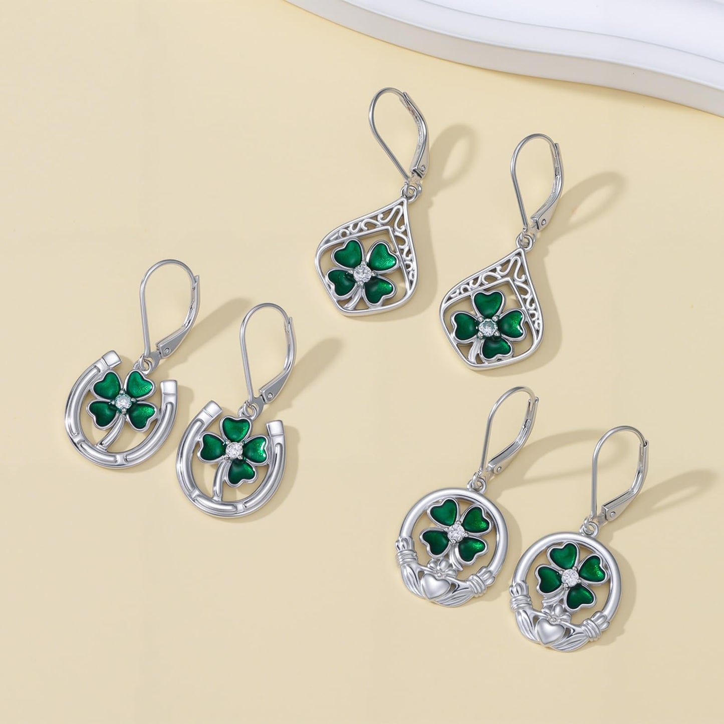 YYmqmq Horseshoe and Clover Earrings for Women 925 Sterling Sliver Shamrock Clover Dangle Earrings Leverback St Patricks Day Jewelry Irish Jewelry Gifts for Women Girlfriend