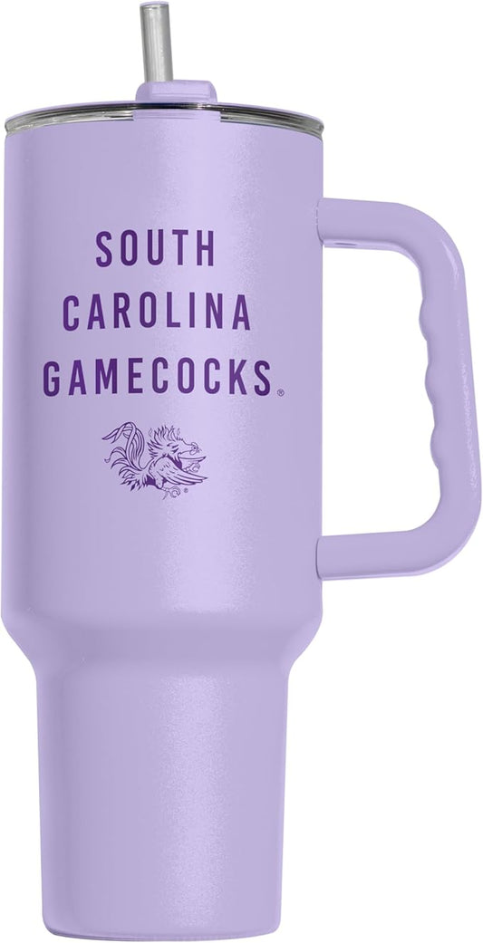 Logo Brands NCAA South Carolina Gamecocks Lavender 40 oz Tumbler with Handle - Stylish Everyday Use Powder Coated-Stainless Steel with Straw- Keeps Cold For Hours