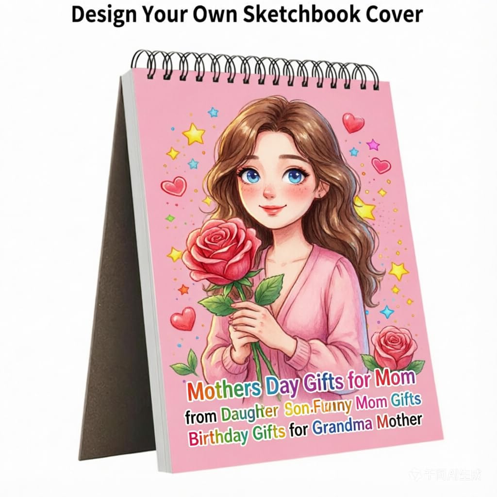 Soucolor Cute Sketchbook 9" x 12" for Women, 1-Pack 100 Sheets Spiral Notebook Drawing Pad, Pastel Art Supplies for Artists, Arts and Crafts Gifts Set for Adults