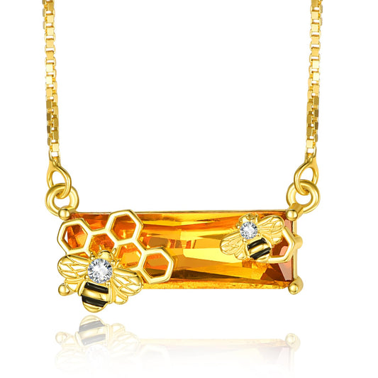 AENEAS Valentines Day Gifts for Women Her Bee Necklace 18K Gold Over 925 Sterling Silver Honeycomb Pendant Citrine Crystal Bumble Jewelry Cute Animal Christmas Gifts for Women Wife Her