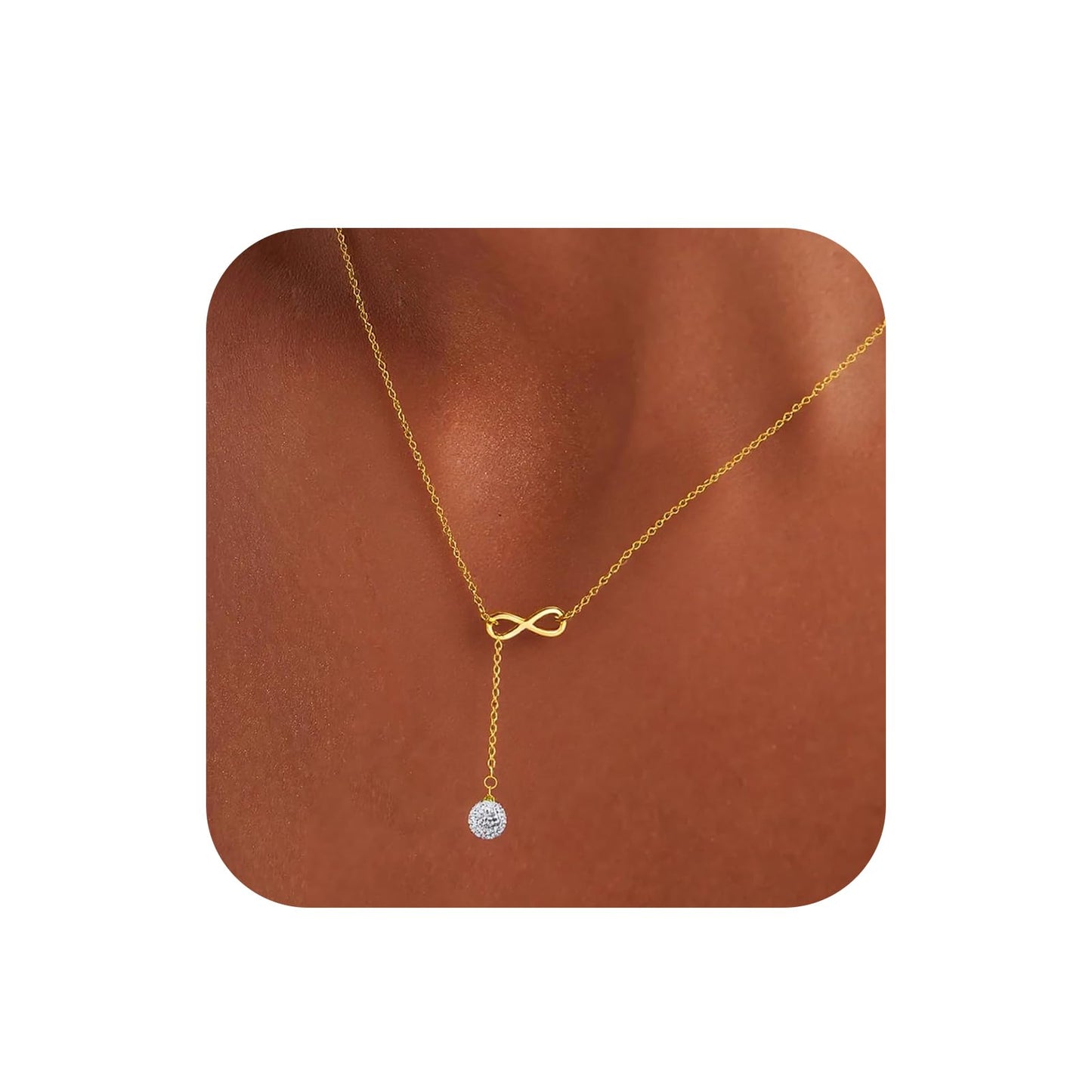 Rossorha Gold Necklace for Women, 18K Infinity Y Necklace, Moissanite Pendant Lariat Necklace, Dainty Drop Necklaces Jewelry Gift for Women