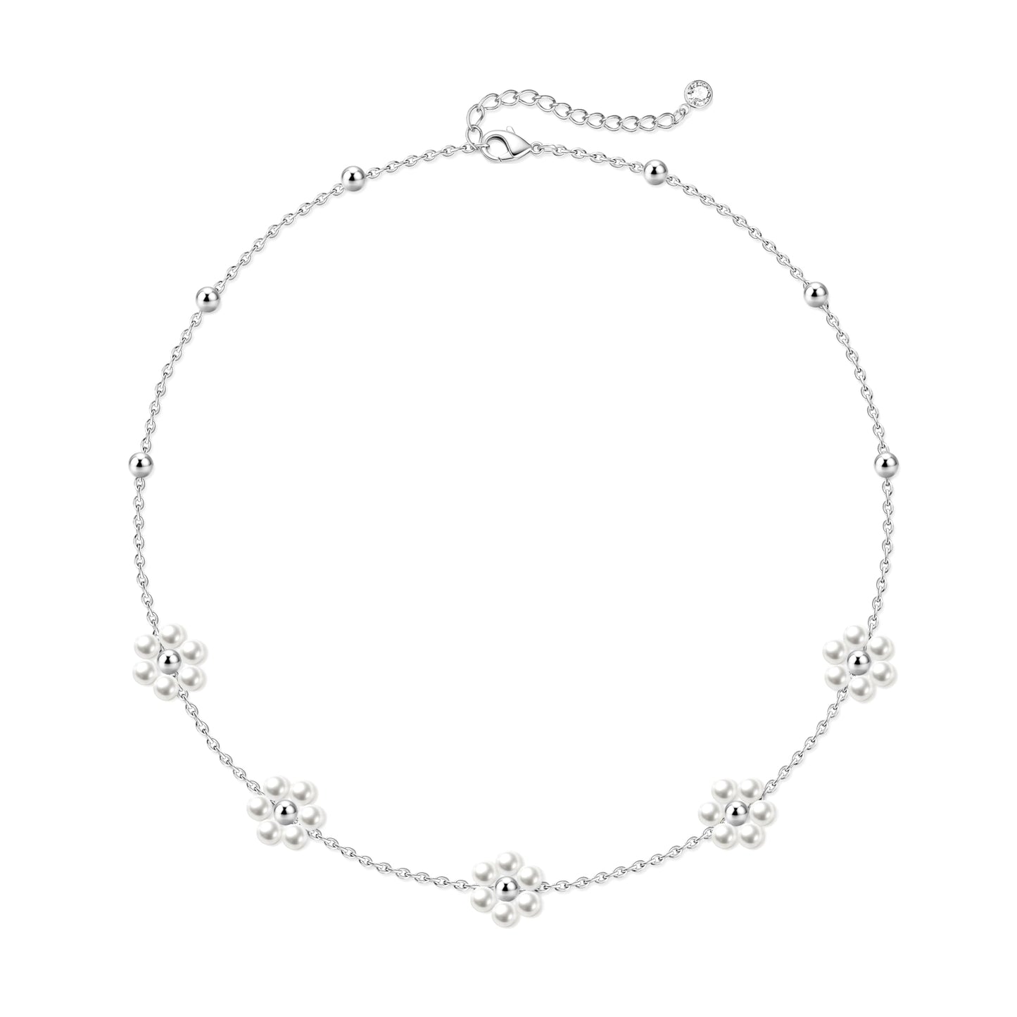 Zeffy Silver Pearl Daisy Necklaces Silver Plated Dainty Chain Cute Daisy Pearl Choker Necklace Flower Necklaces for Women Trendy Jewelry Gifts
