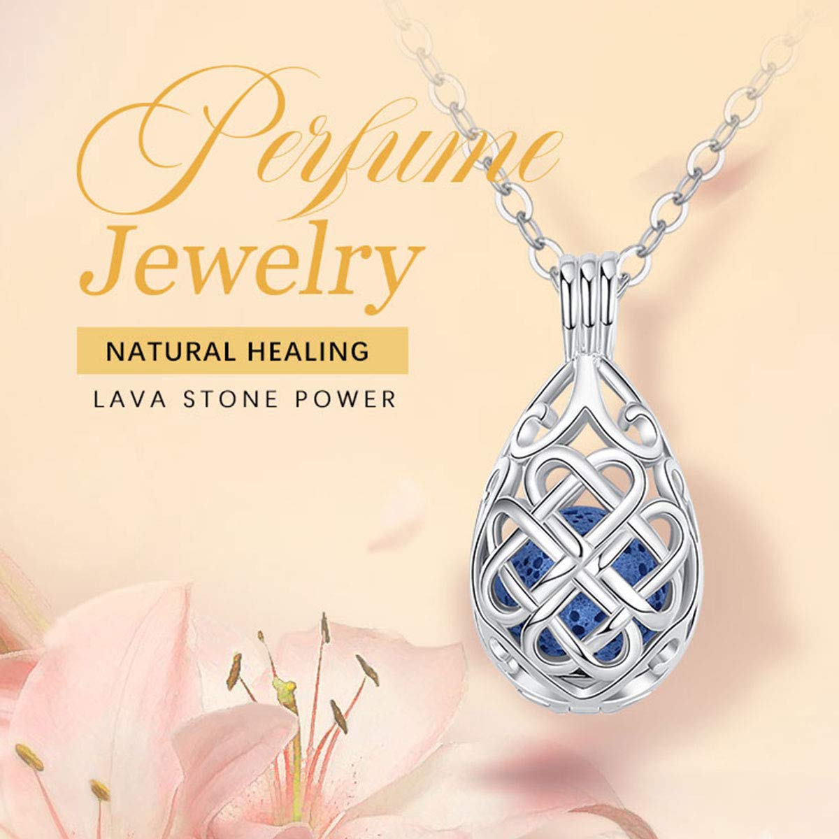 INFUSEU Celtic Jewelry for Women Essential Oil Diffuser Necklaces Aromatherapy Gifts Lava Rock Stone Irish Knot Teardrop Pendant Aroma Perfume Spiritual Items for Meditation Yoga