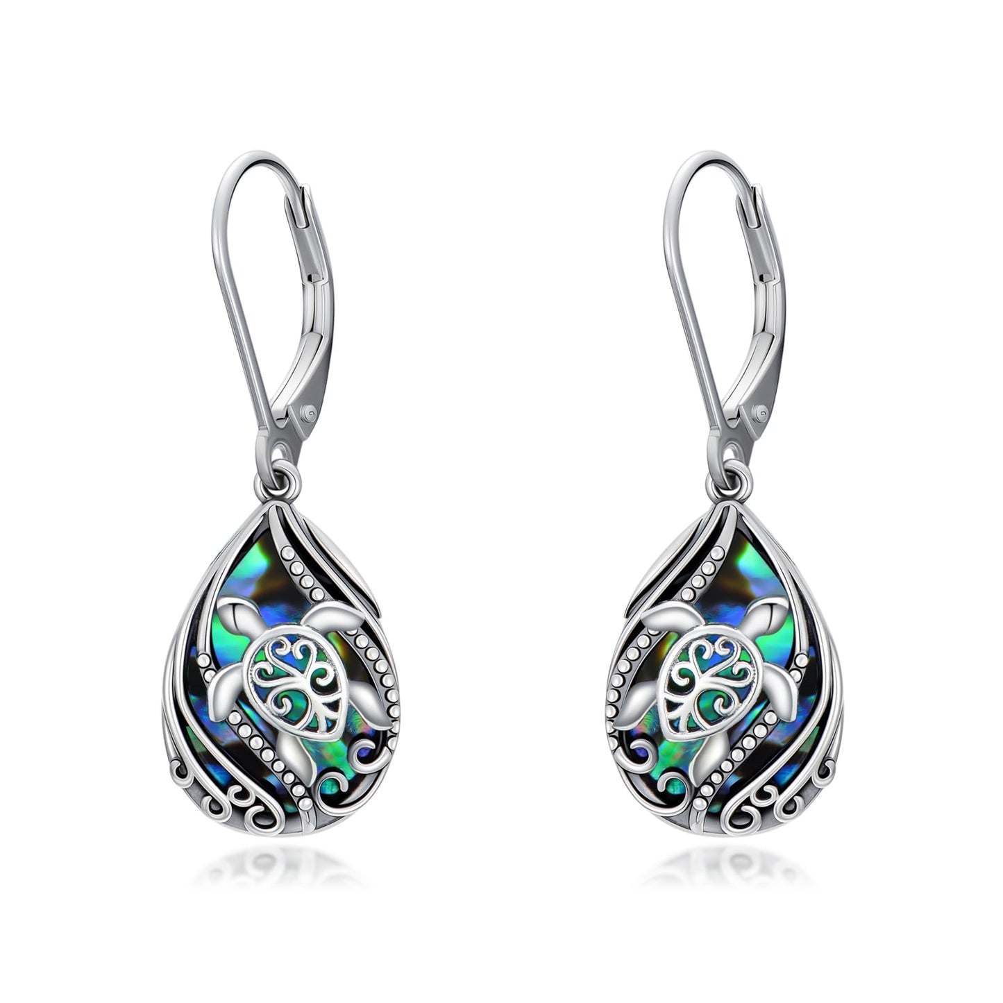 YYmqmq Abalone Turtle Earrings for Women 925 Sterling Silver Tree of Life Dangle Earrings Ocean Jewelry Sea Turtle Gifts for Women Girlfriend Mom