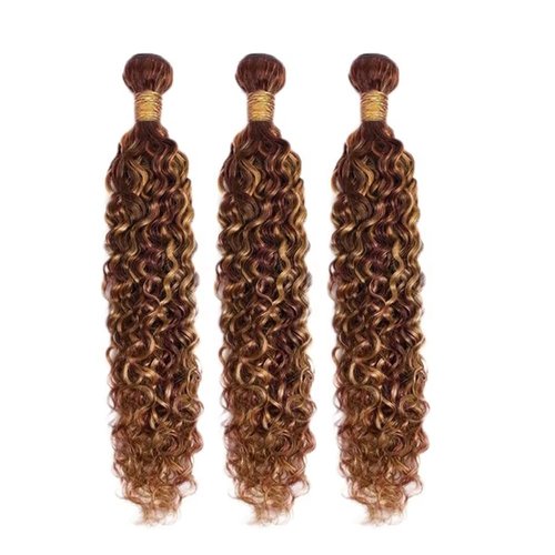 P27/33 Highlight Brown Bundles Honey Blonde Kinky Curly 3 Bundles Human Hair 18 20 22 inch CnumGunm Unprocessed Brazilian Virgin Hair Extensions