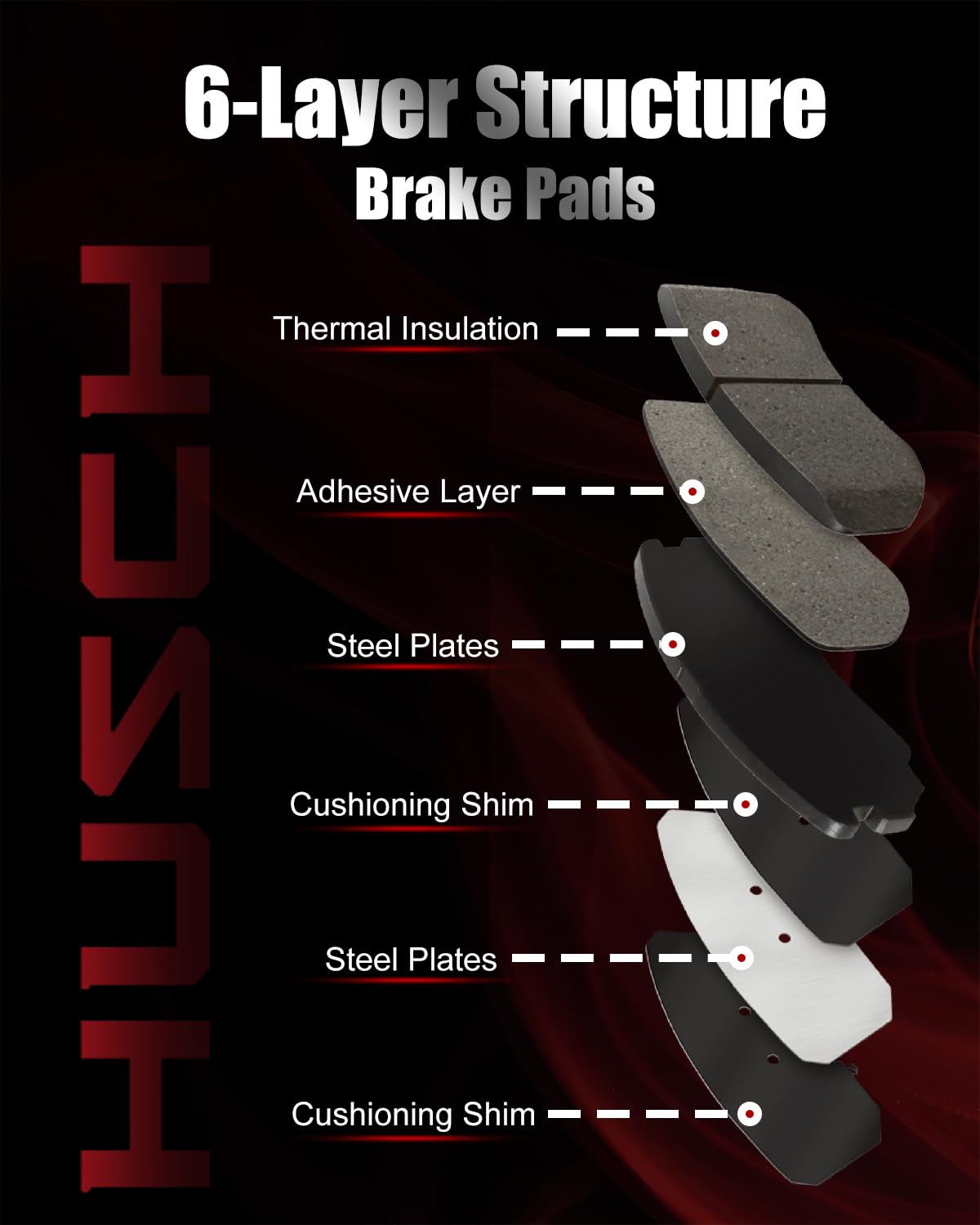 HUSCH D1623 Front Ceramic Brake Pads Kit Fit For Mazda CX-5 2013-2024