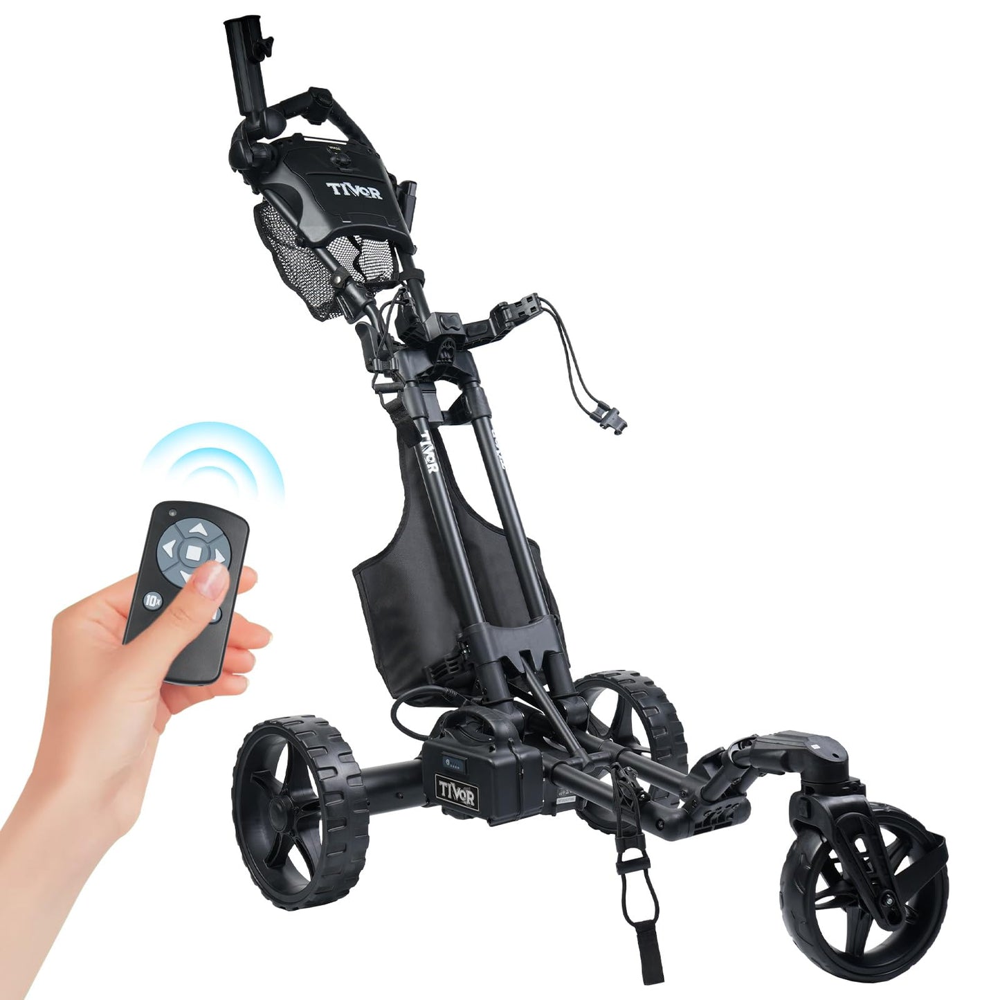 Tivor Electric Golf Push Cart with Remote Control,3 Wheel Golf Push cart with 4V10Ah Li-Ion Battery, 9 Speed Gears, Extra Large Storage, 360° Front Wheels, 2-Stage Folding with E-Brake