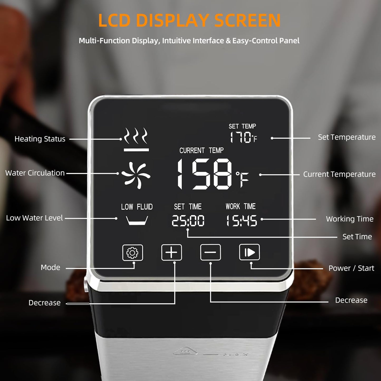 Anchorchef Sous Vide 1400W Precision Cooker, Professional Sous Vide Cooker with Stainless Immersion Circulators, with large Touchscreen Accurate Temperature Timer, Fast-Heating, Powerful Pump Design