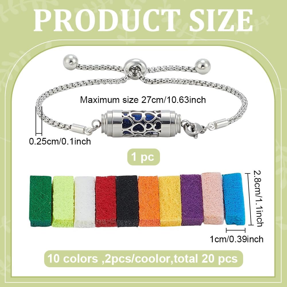 WEBEEDY Essential Oil Diffuser Bracelet with 20 Felt Pads for Women,Adjustable Stainless Steel Aroma Bracelet for Christmas Mother's Day Birthday Aromatherapy Jewelry Gift (Max Size:10.63 Inch)