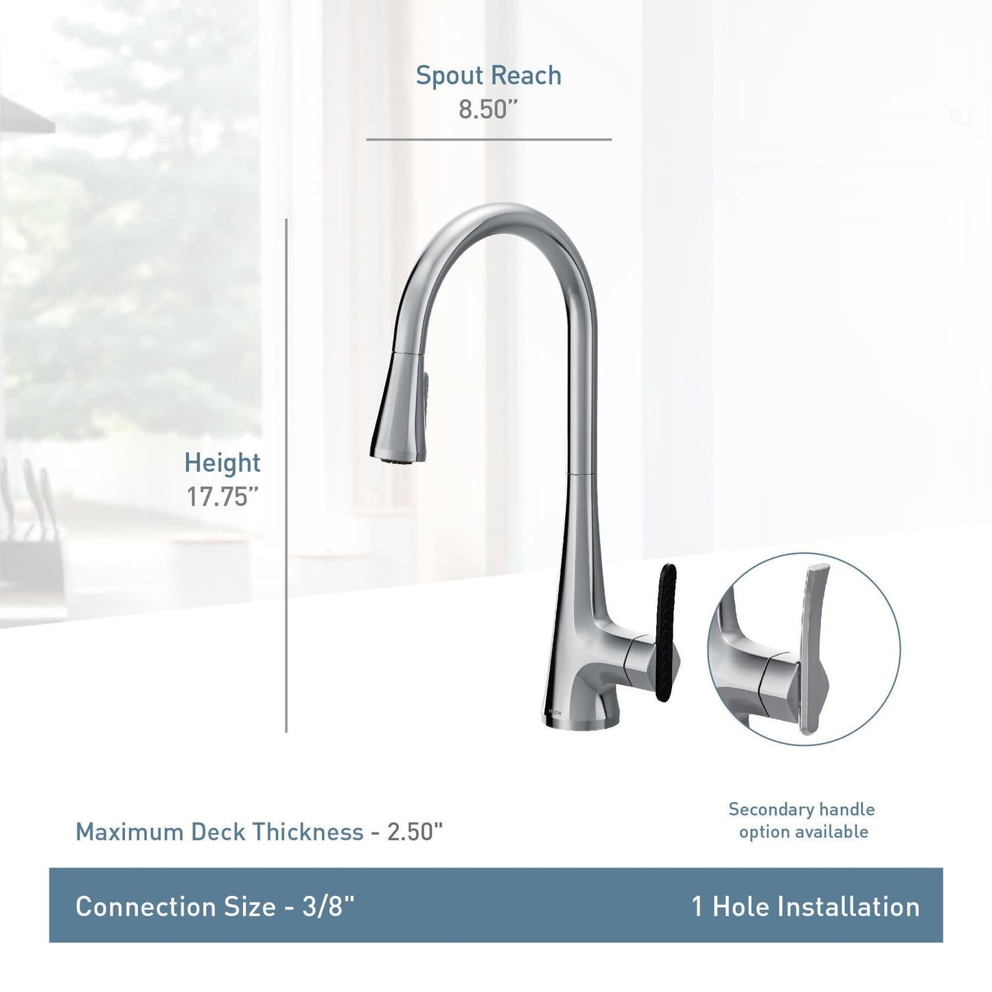 Moen Sinema Stainless Pulldown Kitchen Faucet with Power Boost and Reflex, High Arc Modern Kitchen Faucet, Easy Installation, One-Handle Accent for Customizing, S7235SRS
