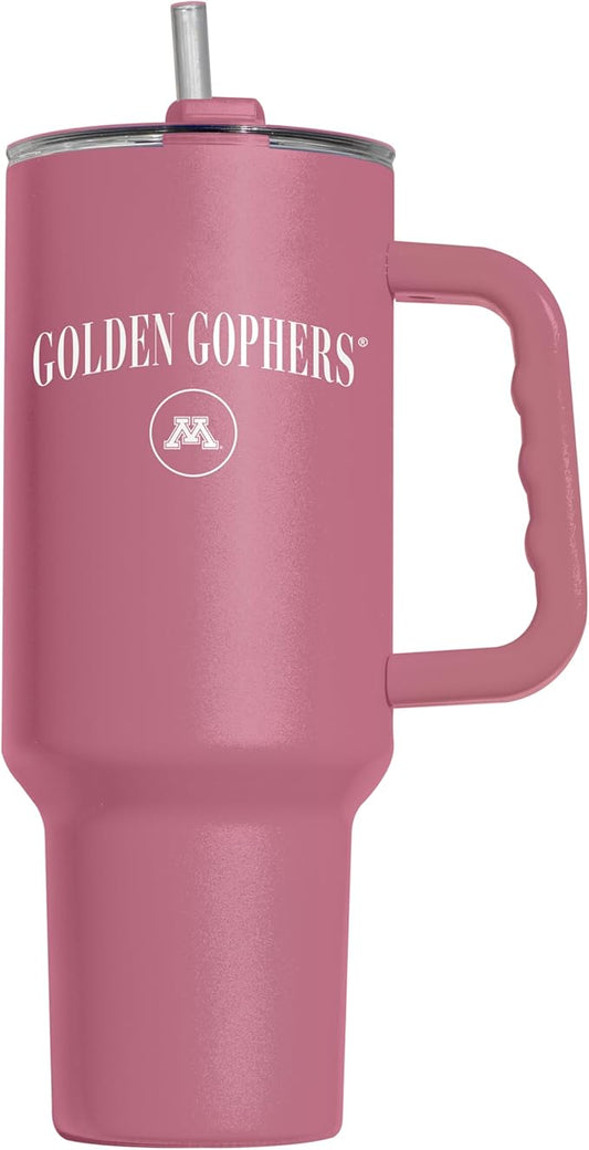 Logo Brands NCAA Minnesota Golden Gophers Berry 40 oz Tumbler with Handle - Stylish Everyday Use Powder Coated-Stainless Steel with Straw- Keeps Cold For Hours