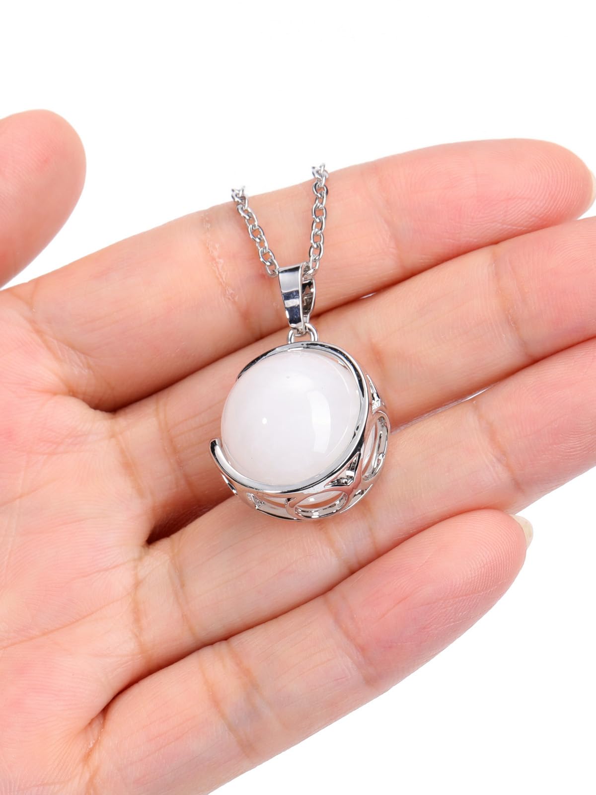 Top Plaza Clear Quartz Healing Crystal Stone Necklace Round Ball Rotating Natural Gemstone Pendant Necklace for Women Energy Jewelry Christmas Gifts