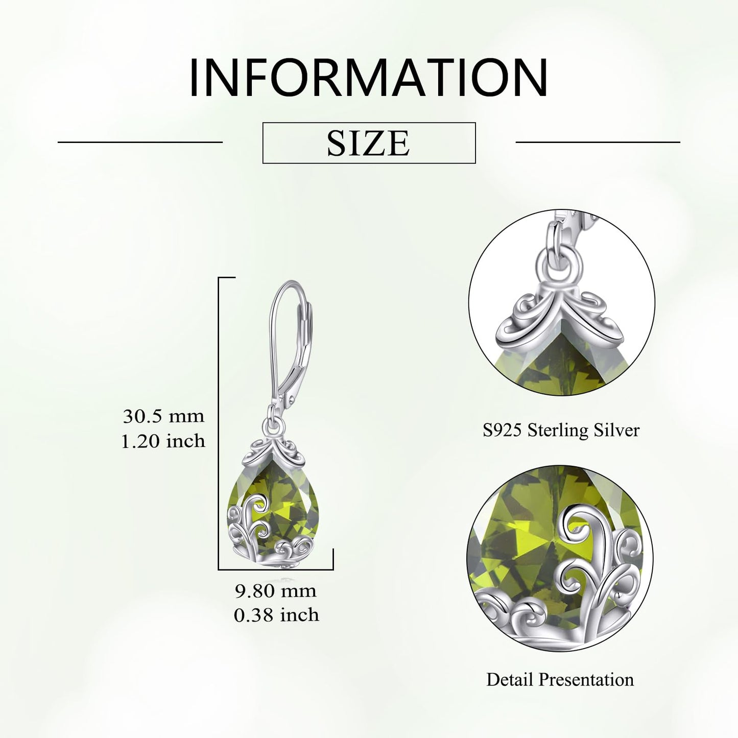 POPLYKE BirthStone Filigree Teardrop Drop Dangle Earrings Sterling Silver Peridot Leverback Earrings August Birthstone Jewelry Gifts for Women
