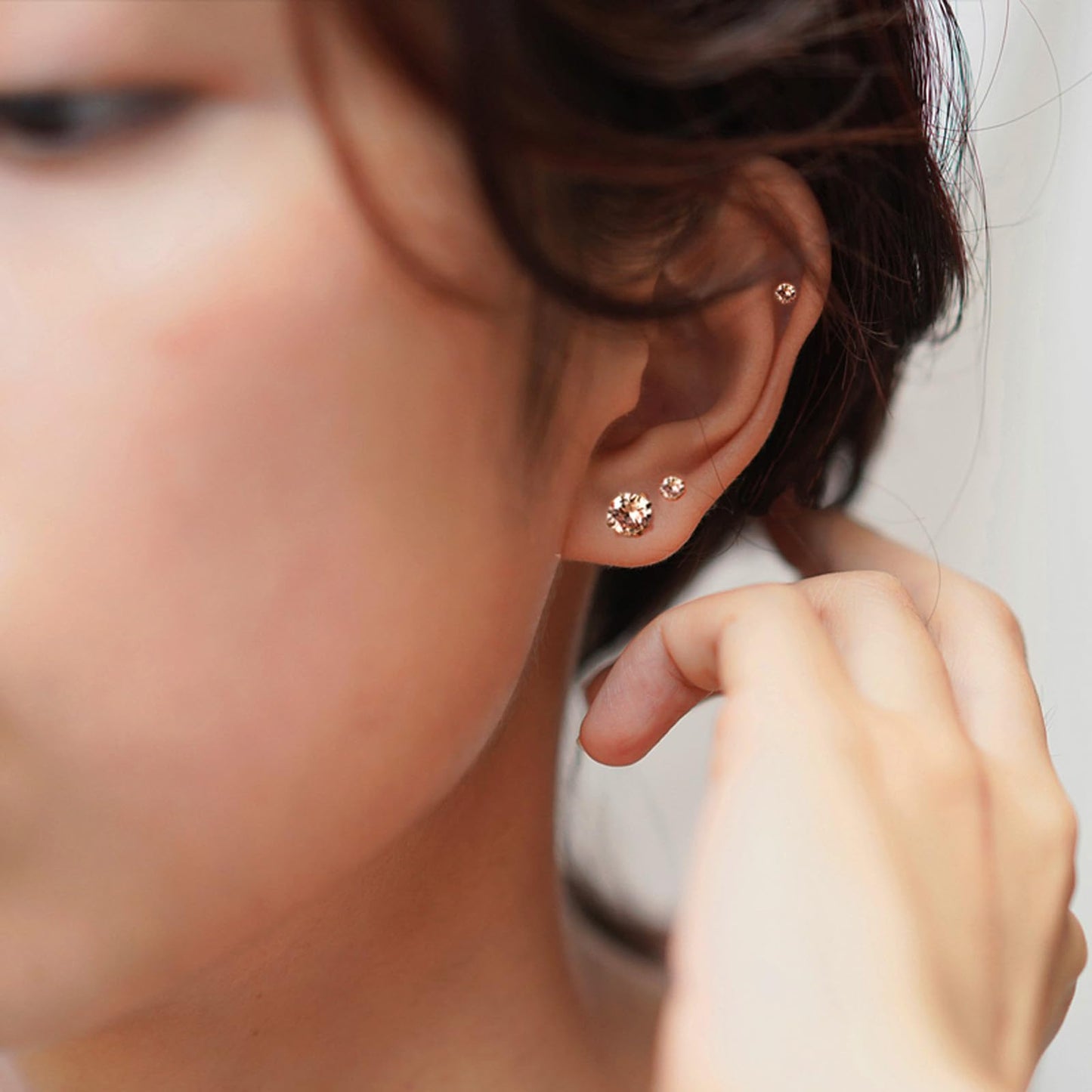 6 Pairs Stud Earrings Set, Hypoallergenic Cubic Zirconia Earrings 316L Stainless Steel CZ Earrings 3-8mm (Champagne CZ)