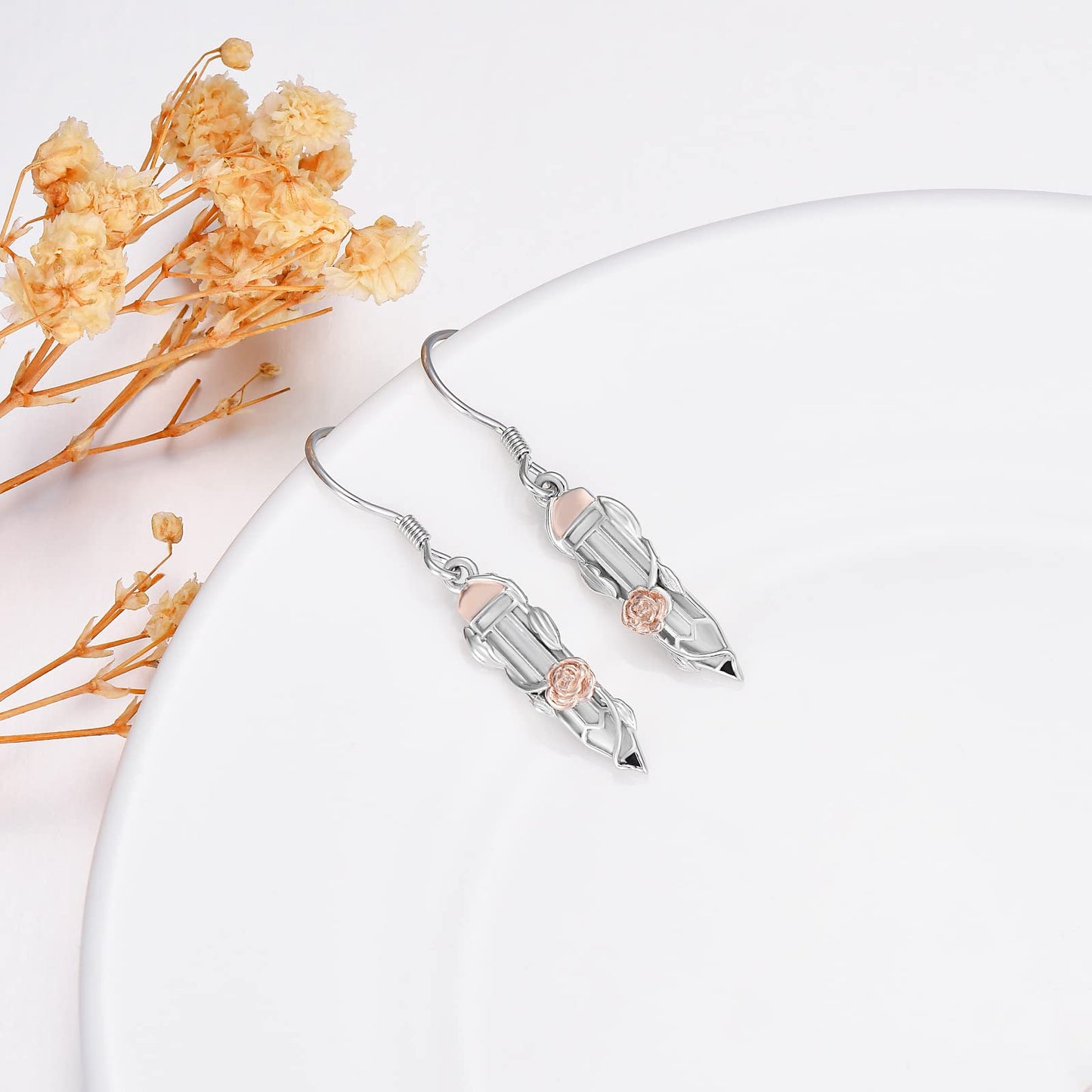 PROESS Graduation Gifts Teacher's Earrings 925 Sterling Silver Pencil Earrings for Women Funny Pencil Drop Dangle Earrings for Teachers Students Back to School Gifts