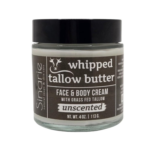 Sinarie Grass-Fed Beef Tallow Body Butter - Emulsified, Non-Greasy Moisturizer, 4 oz Soaps & Skin Care (4 oz., Unscented)