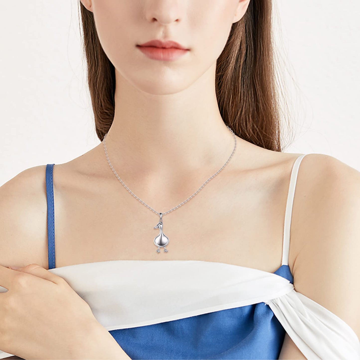 YAFEINI Duck Necklace S925 Sterling Silver Ducks Pendant Necklace Tiny Duck Jewelry Gifts for Women Mom Wife
