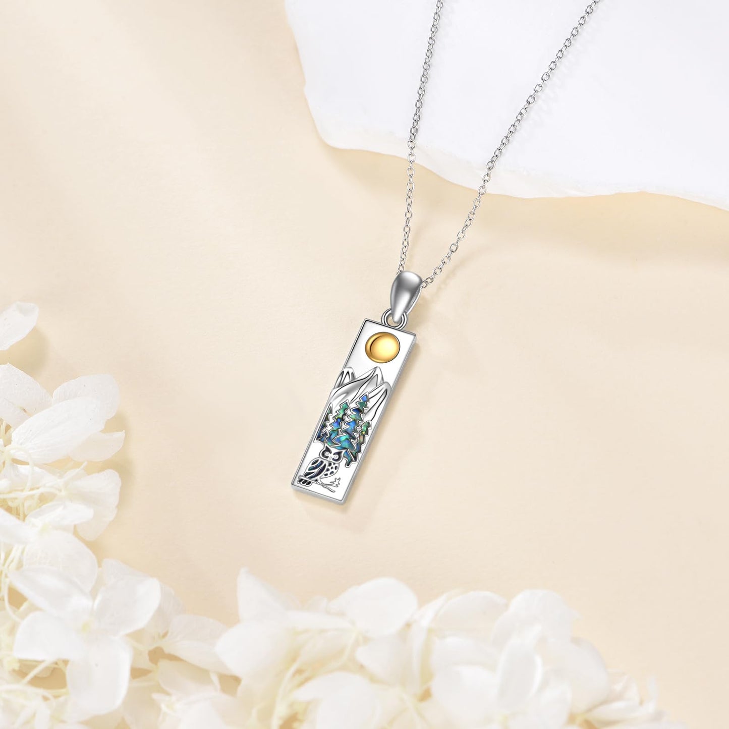 YFN Mountain Owl Necklace for Women Sterling Silver Nature Jewelry Gift for Skiers, Hikers, Campers, Climbers and Nature Lovers