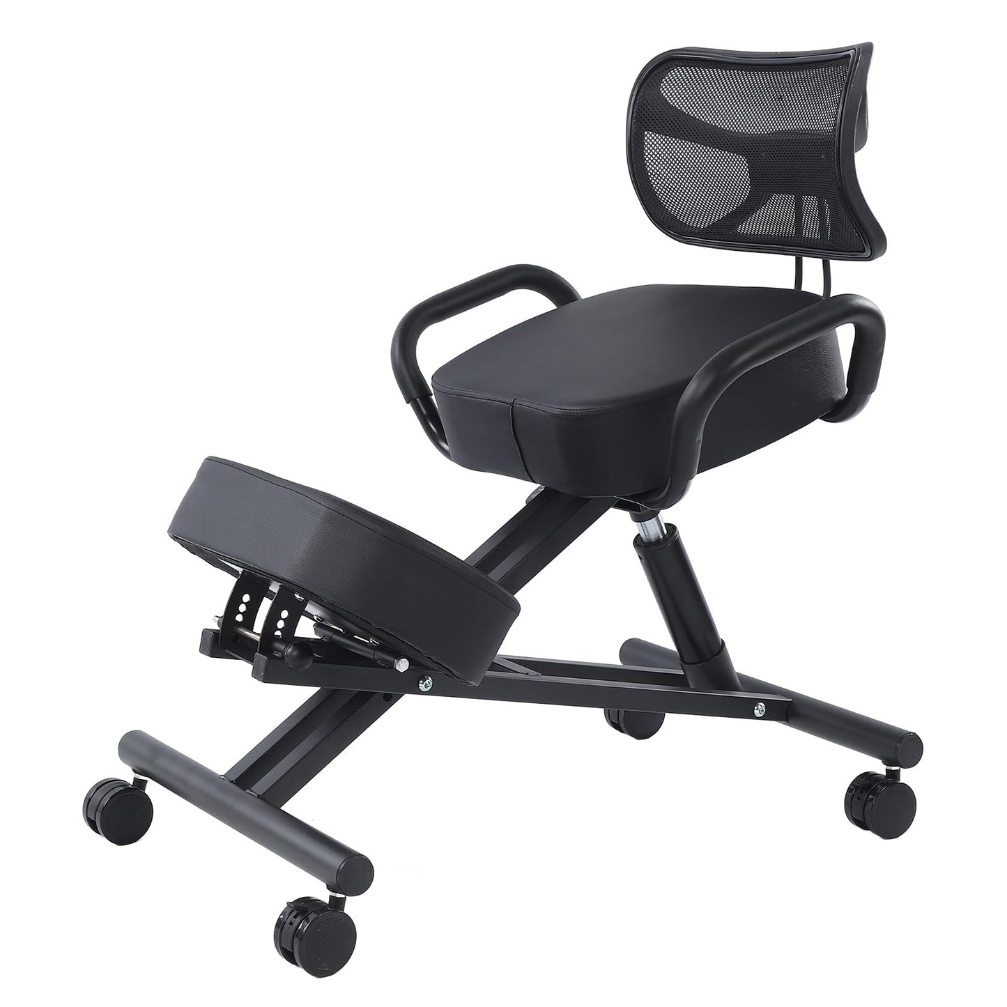 Ergonomic Height Adjustable Breathable Kneeling Chair Back Support Kneeling Chair with Leather Cushion Comfortable Mesh Backrest, Spine Alignment Support