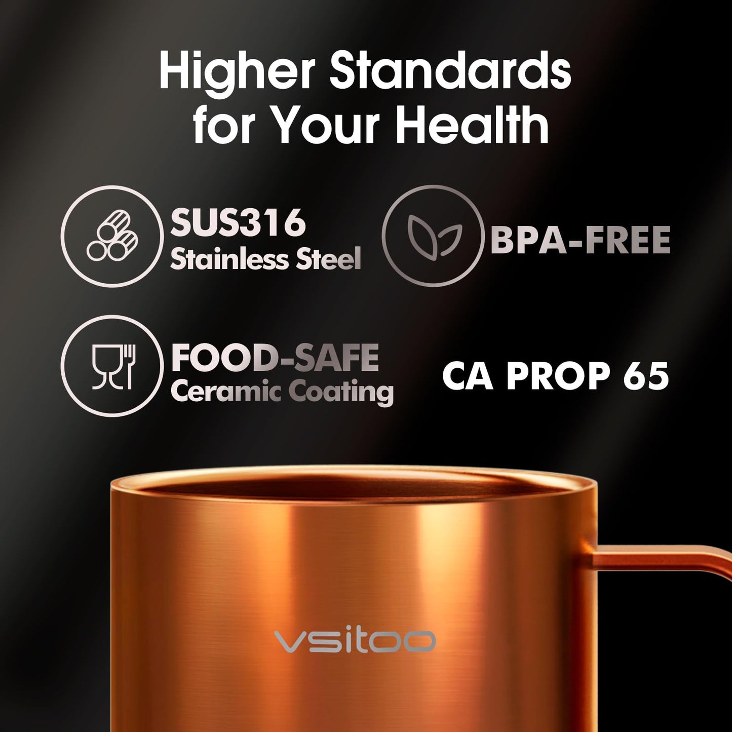 Vsitoo S3 Pro 14oz Smart Self Heating Coffee Mug,Heated Coffee Mug with Auto-Sensing AI Heats Drinks to 120-150°F Hands-Free.Perfect for Home/Office,Ideal Gift fo Men/Women，Copper