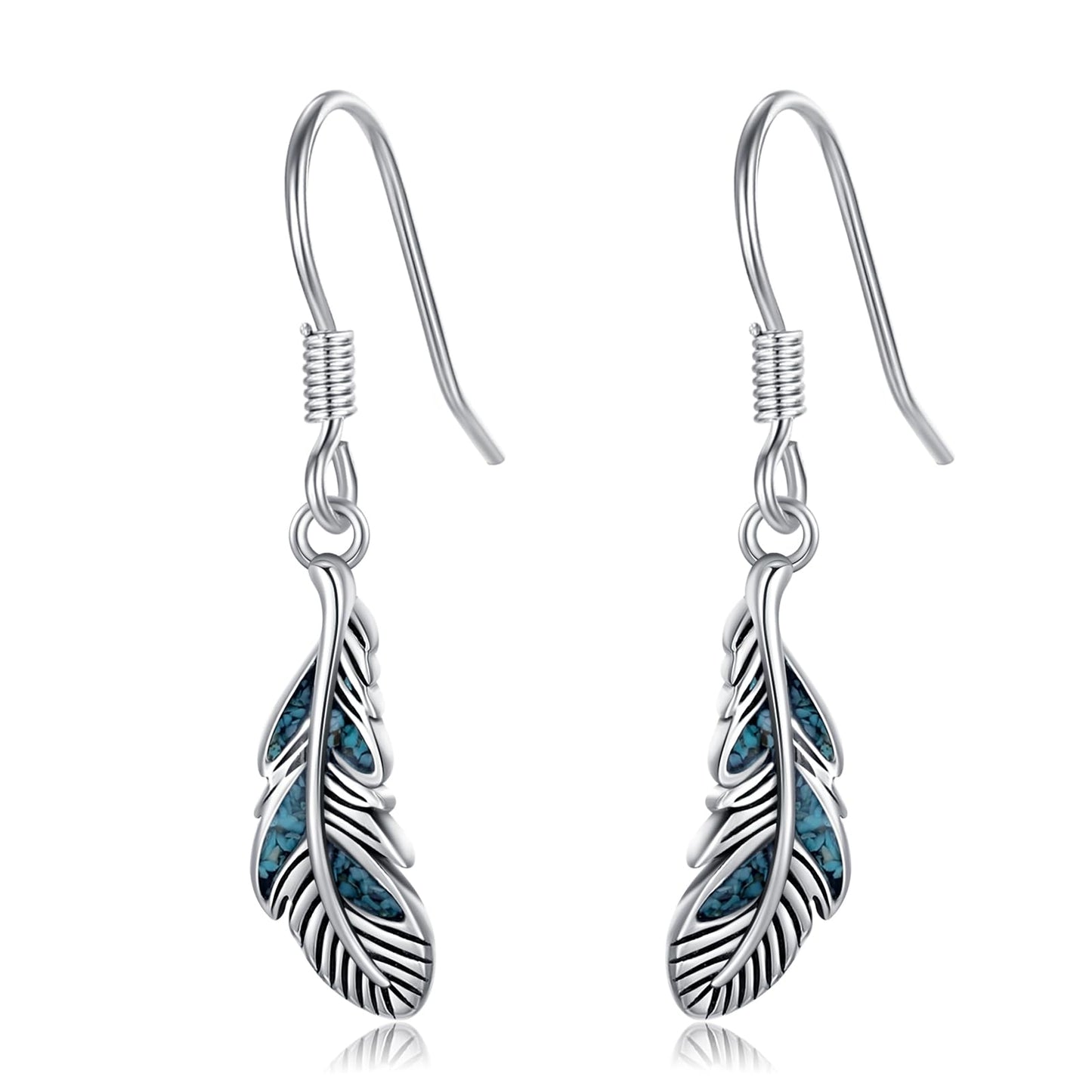 KoyeKei Turquoise Feather Earrings 925 Sterling Silver Feather Dangle Drop Earrings Western Jewelry Country Christmas Graduation Gifts for Women Her