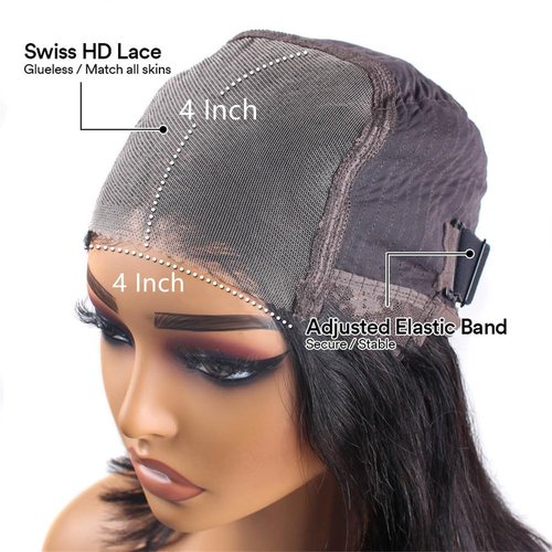 Caijuxing Wear And Go Glueless Wigs Human Hair Body Wave Lace Front Wig 4x4 Hd Lace Closure Wigs Human Hair Glueless Wigs Human Hair Pre Plucked Pre Cut For Beginners 180% Density (24 Inch)