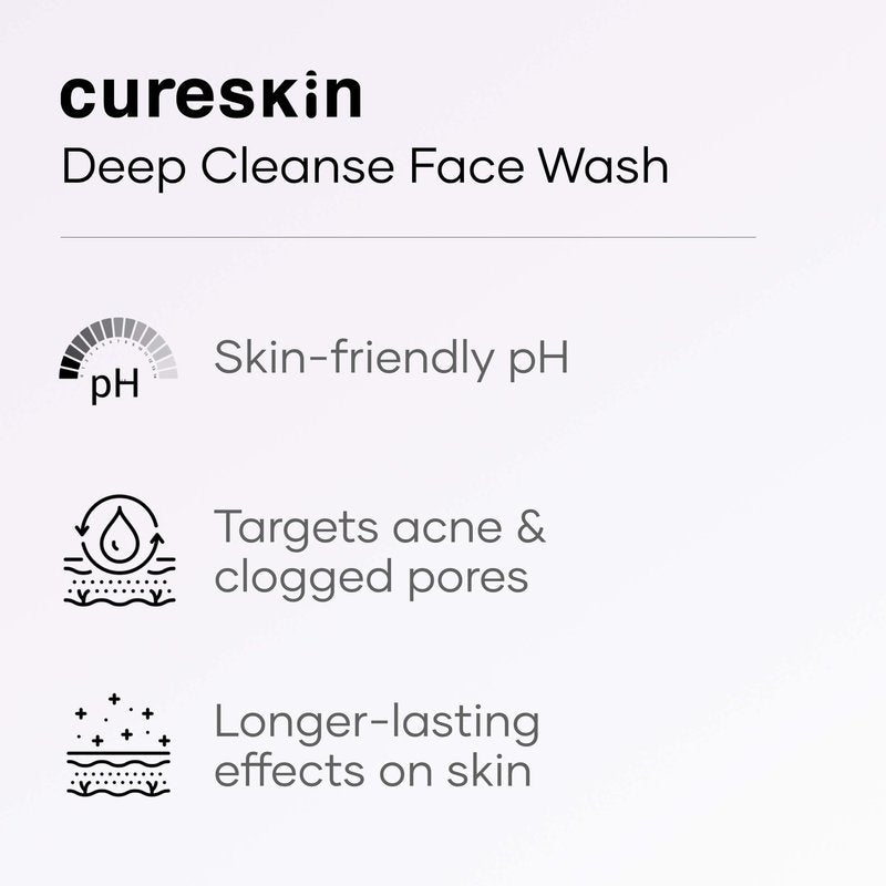 Cureskin Deep Cleanse Salicylic Acid Face Wash for Oily Skin | Salicylic Acid Foaming Face Wash for Men and Women, 3.38 fl oz (Pack of 1)