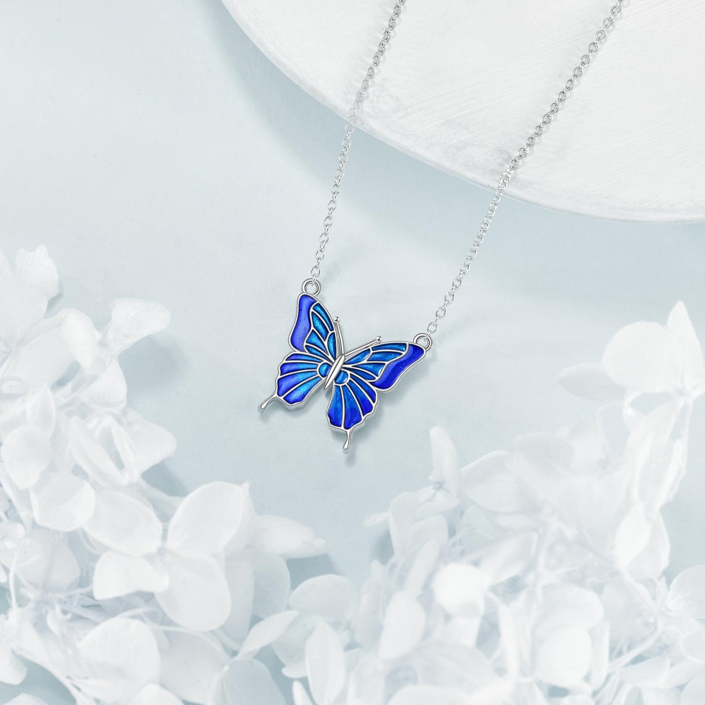 KQF Butterfly Necklace 925 Sterling Silver Blue Butterfly Pendant Necklace Jewelry Gift for Women Mom Daughter