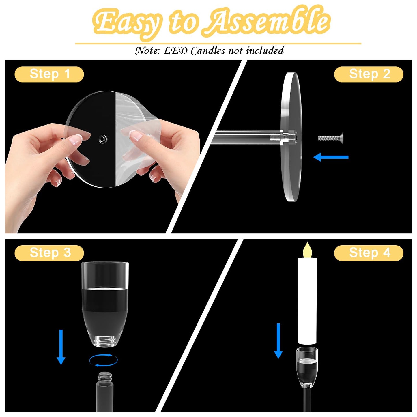 2 Sets Candlestick Holders 3 Piece Set Taper Candle Holder with Different Heights Ideal for Table Decor Party Home Decoration Fits 0.87" LED Stick Candles"