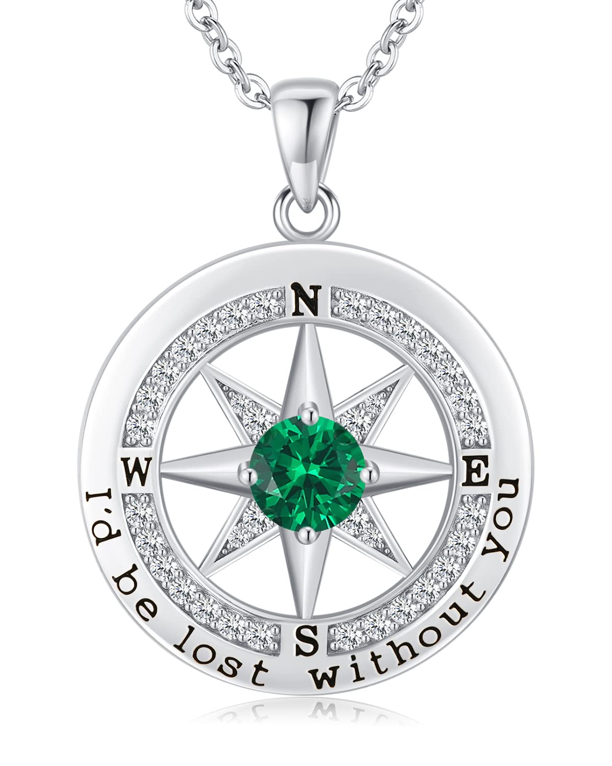 S925 Sterling Silver Necklace for Wife, Women Anniversary Year Gifts Compass Jewelry, Birthday Gift Ideas for Her Girlfriend Woman Necklaces, 18K White Gold May
