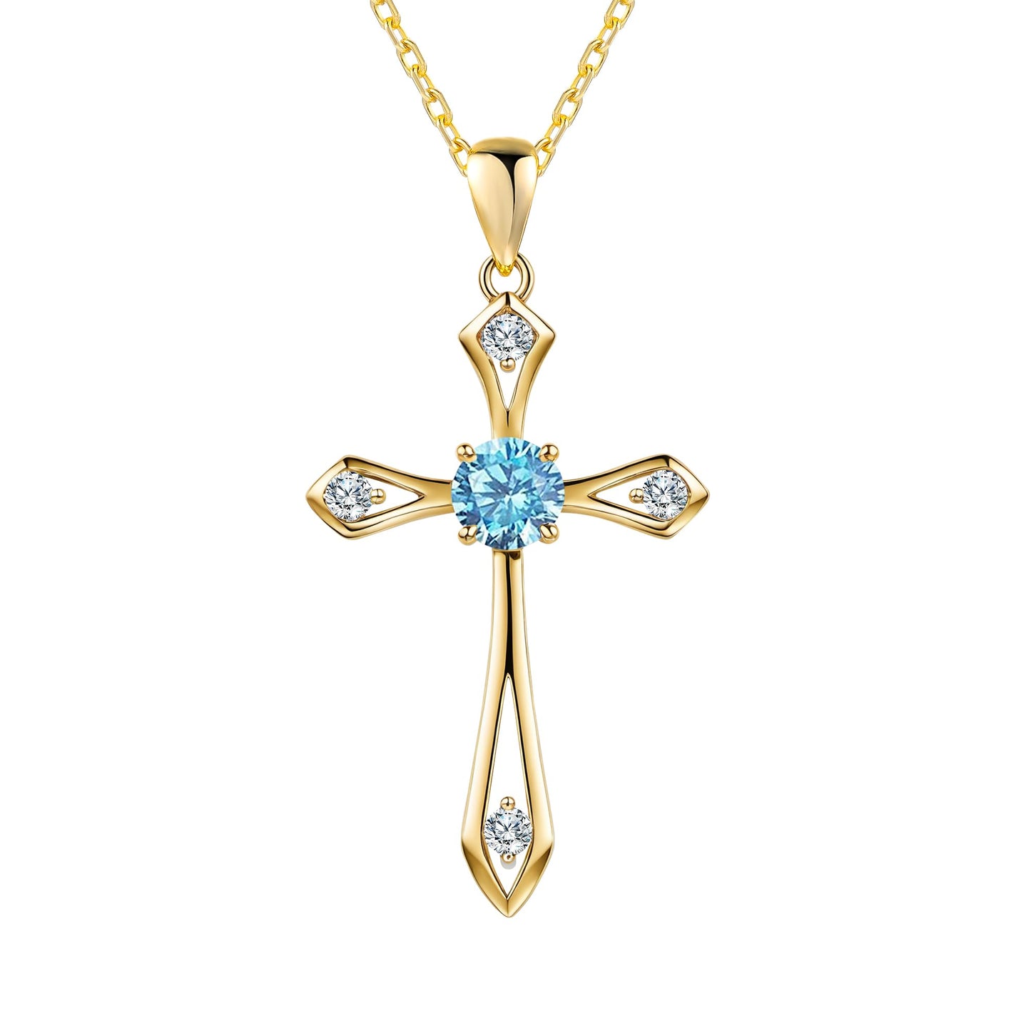 14K Gold Plated Solid Cross Necklace for Women,925 Sterling Silver Ladies Faith Cross Birthstone Pendant Christian Religious Confirmation Baptism Everyday Fine Jewelry Anniversary Birthday Gifts for Her